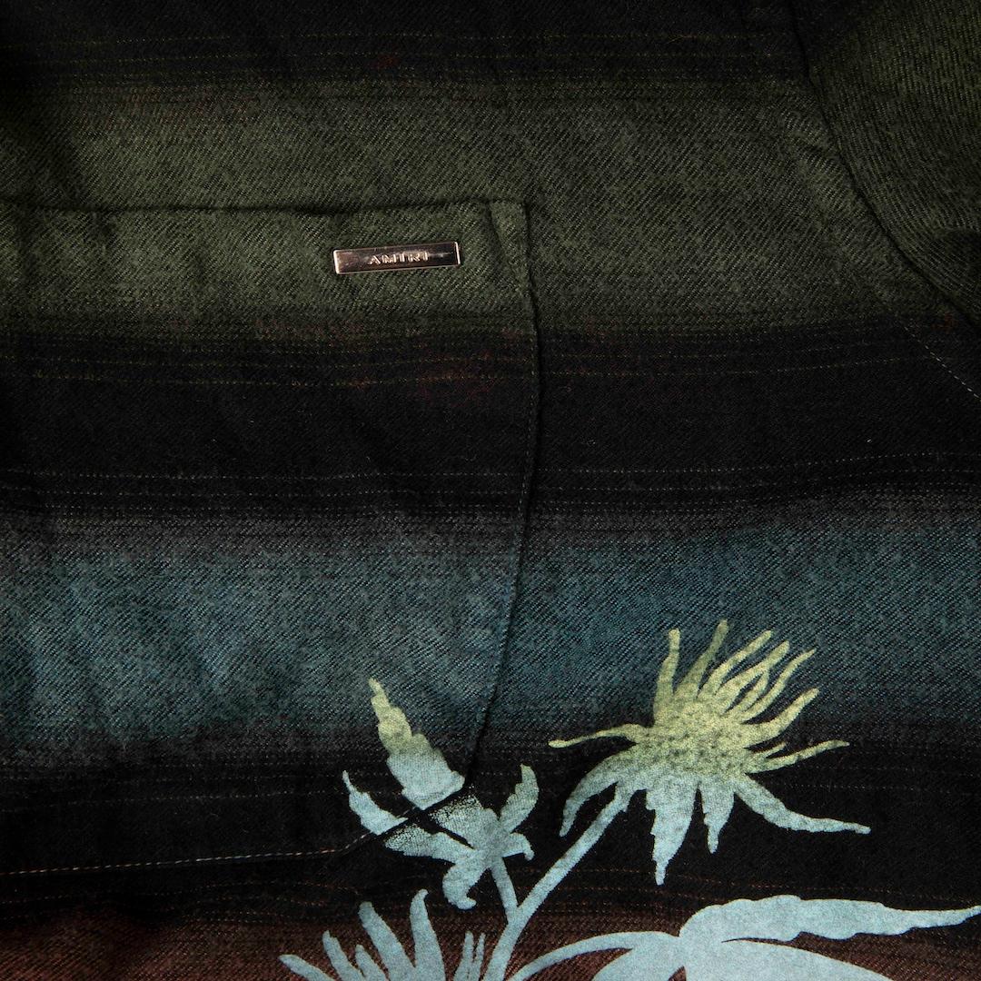 Nero Amiri, camicia ricamata e stampata a righe, taglia M. in vendita