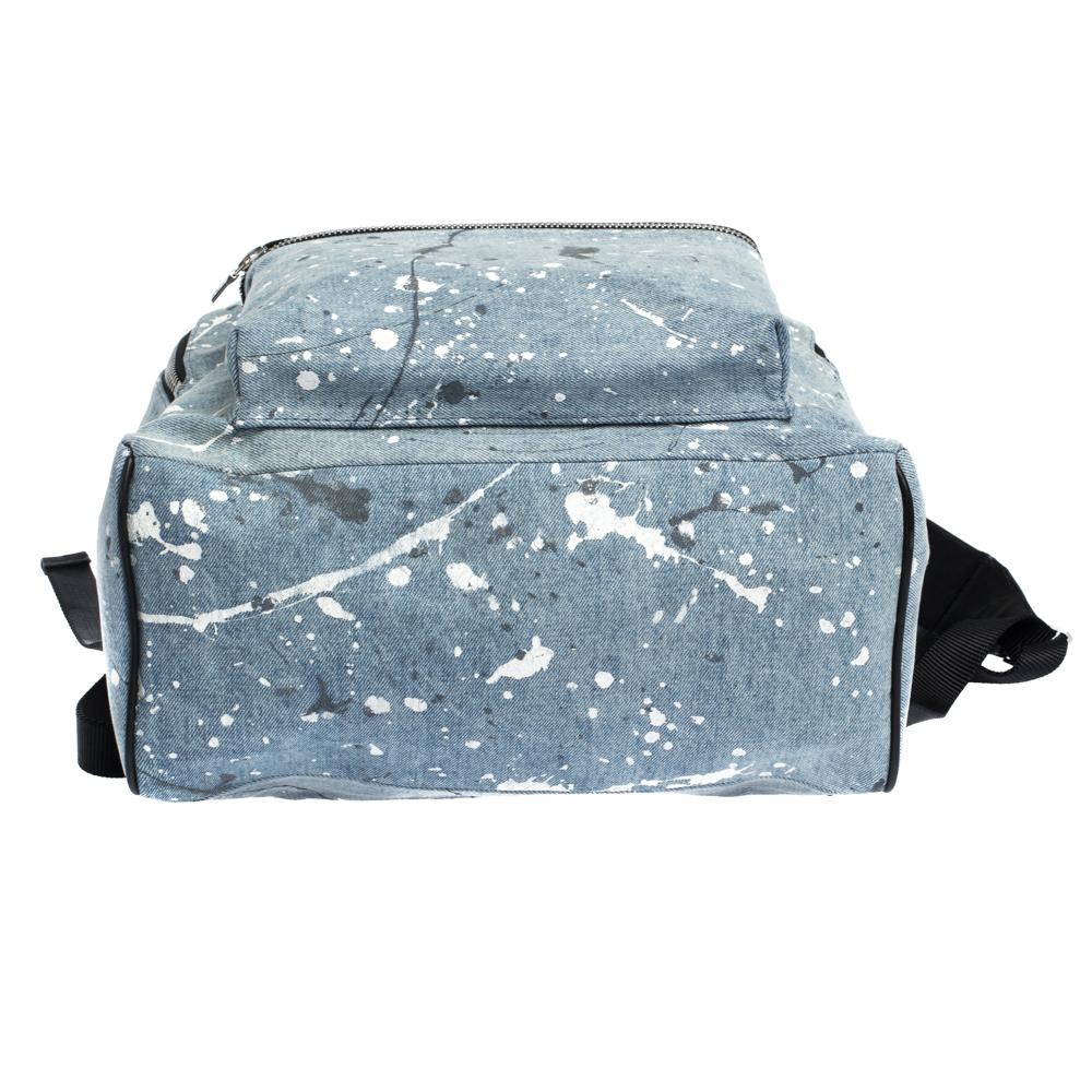 Amiri Wash Blue/Black Paint Denim and Leather Splatter Backpack In Good Condition In Dubai, Al Qouz 2
