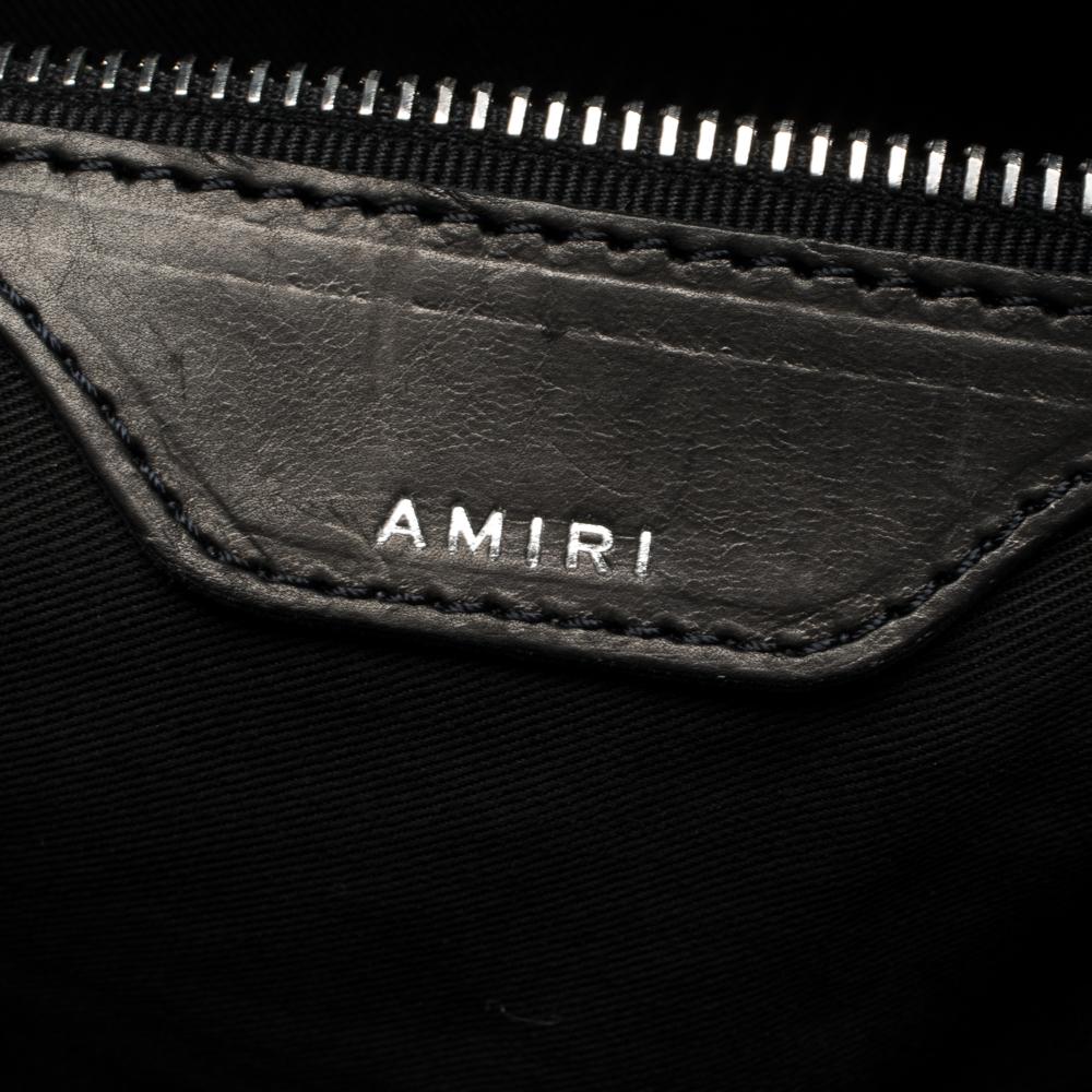 Amiri Wash Blue/Black Paint Denim and Leather Splatter Backpack 1