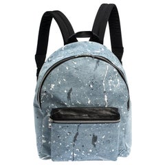 Amiri Wash Blue/Black Paint Denim and Leather Splatter Backpack