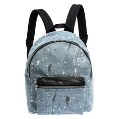 Amiri Wash Blue/Black Paint Denim and Leather Splatter Backpack