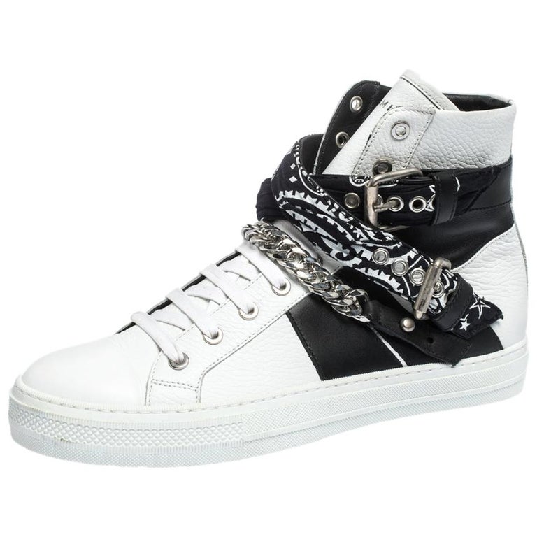 Amiri White/Black Leather Bandana Sunset Lace High Top Sneakers Size 42 at 1stDibs | men's shoes, amiri bandana shoes, amiri blue bandana shoes