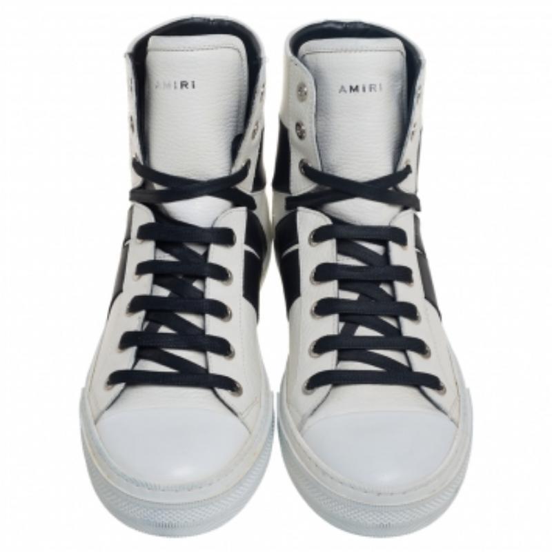 Amiri Weiß/Schwarze Sonnenuntergang High Top Turnschuhe aus Leder Größe 40 (Grau) im Angebot