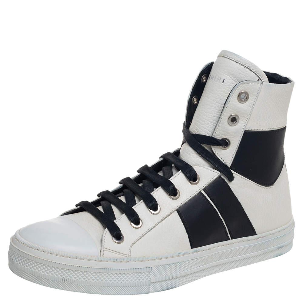 Gray Amiri White/Black Leather Sunset High Top Sneakers Size 40 For Sale