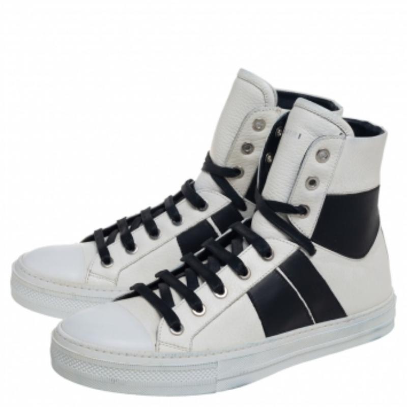 Amiri Weiß/Schwarze Sonnenuntergang High Top Turnschuhe aus Leder Größe 40 im Zustand „Hervorragend“ im Angebot in Dubai, Al Qouz 2