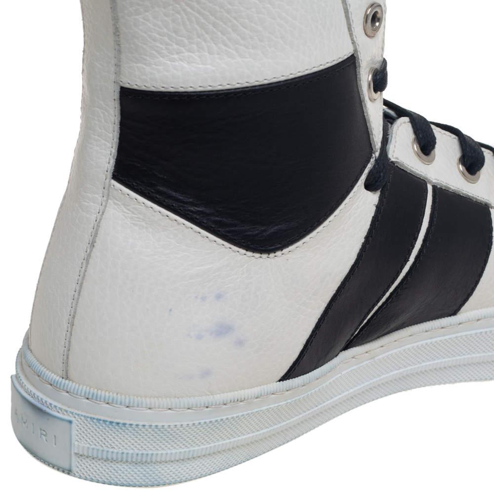 Amiri White/Black Leather Sunset High Top Sneakers Size 40 In Excellent Condition For Sale In Dubai, Al Qouz 2