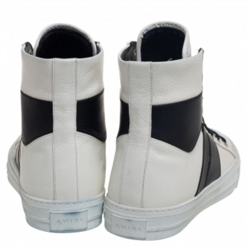 Amiri Weiß/Schwarze Sonnenuntergang High Top Turnschuhe aus Leder Größe 40 im Angebot 3