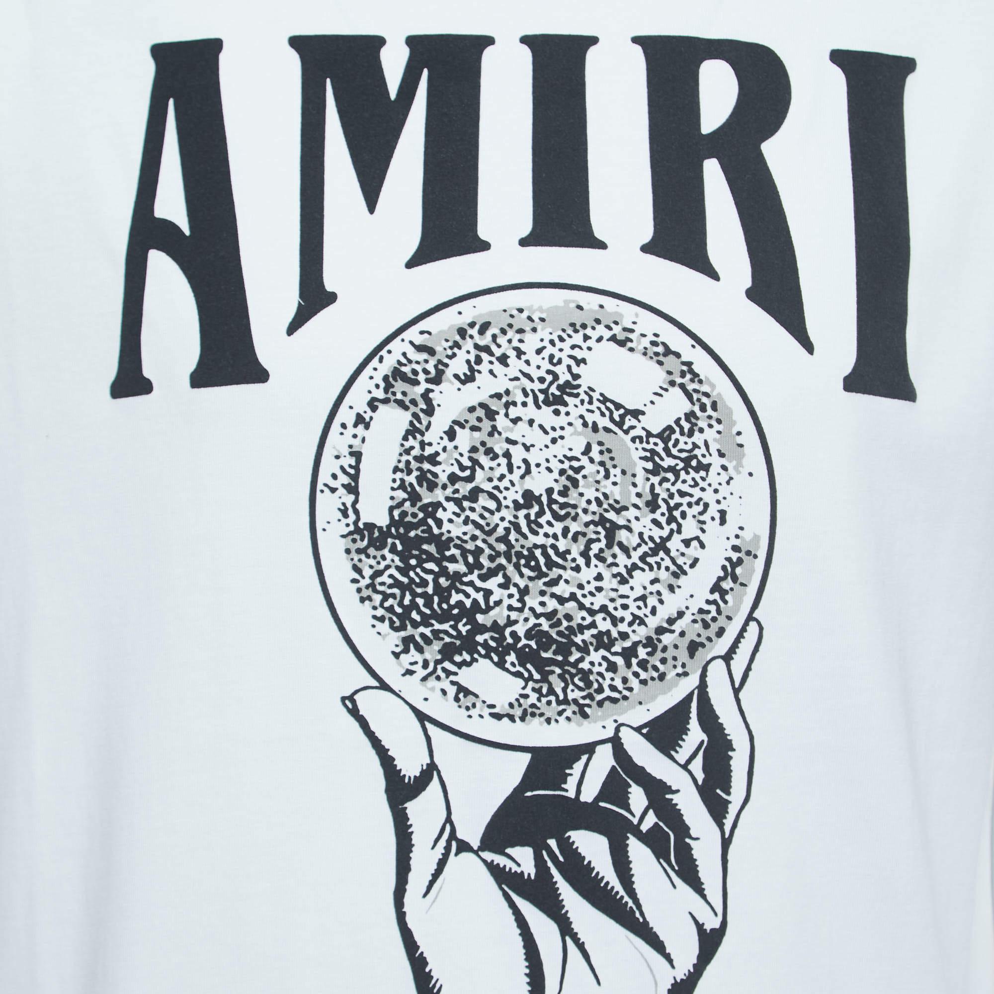 Amiri White Cotton Crystal Ball Print T-Shirt S S. Excellent état - En vente à Dubai, Al Qouz 2