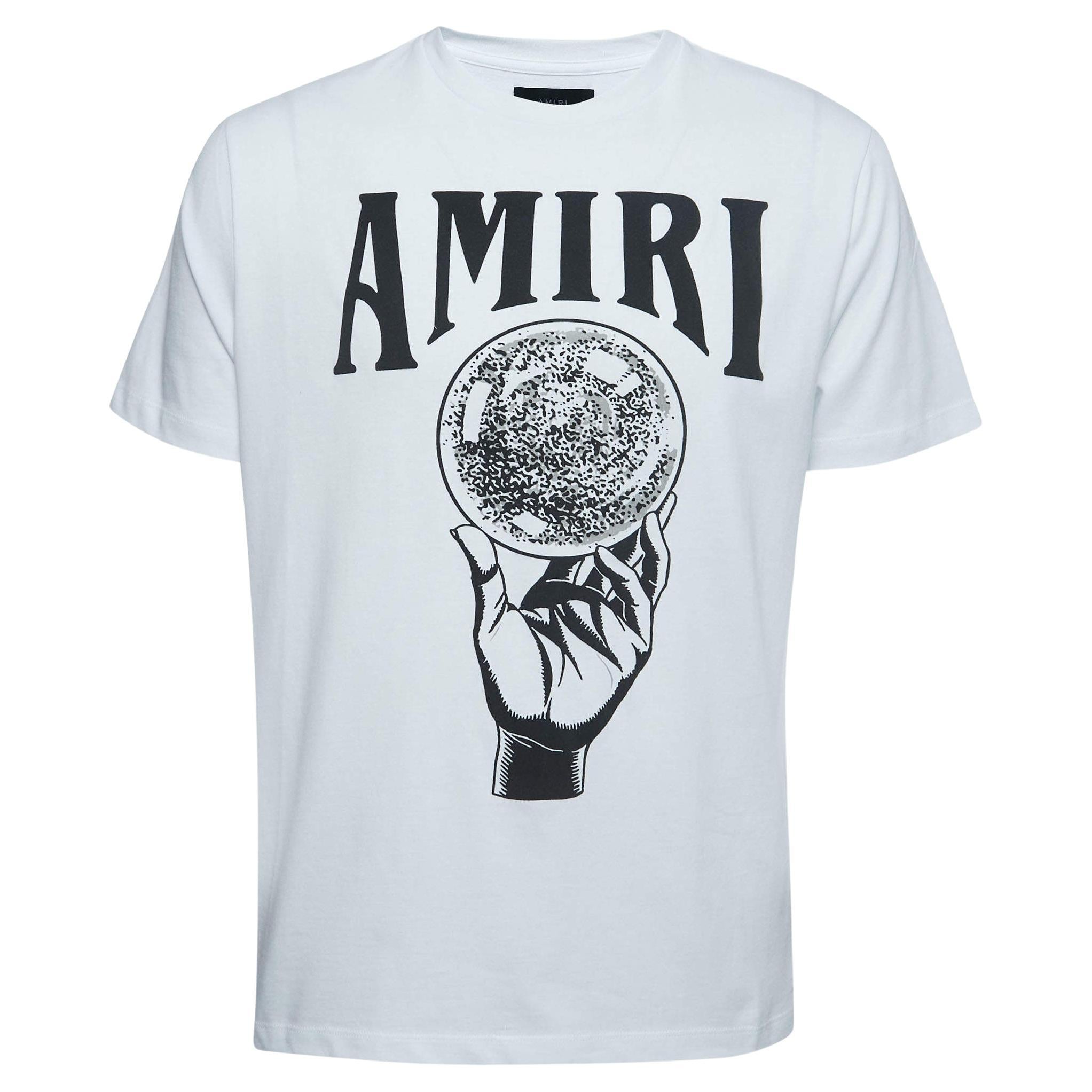 Amiri White Cotton Crystal Ball Print T-Shirt S S. en vente