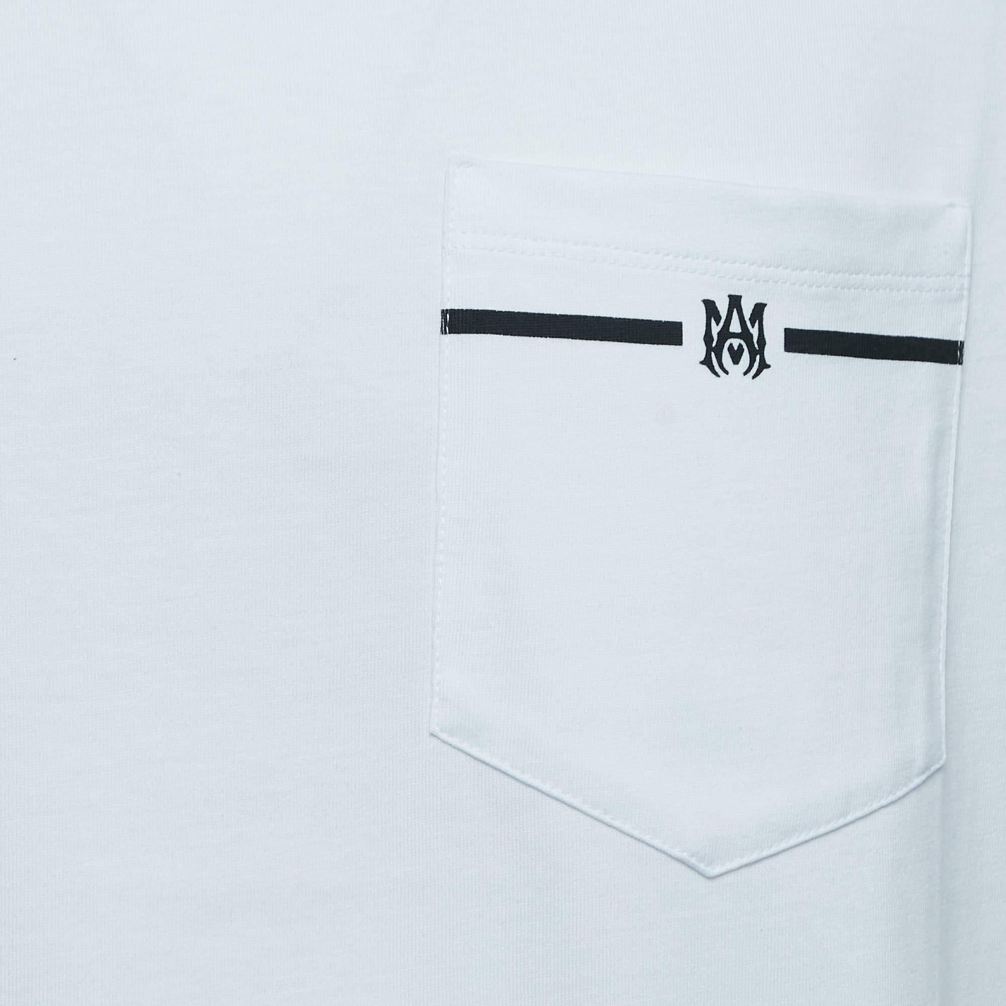Amiri White Cotton Logo Print Pocket T-Shirt L Excellent état - En vente à Dubai, Al Qouz 2