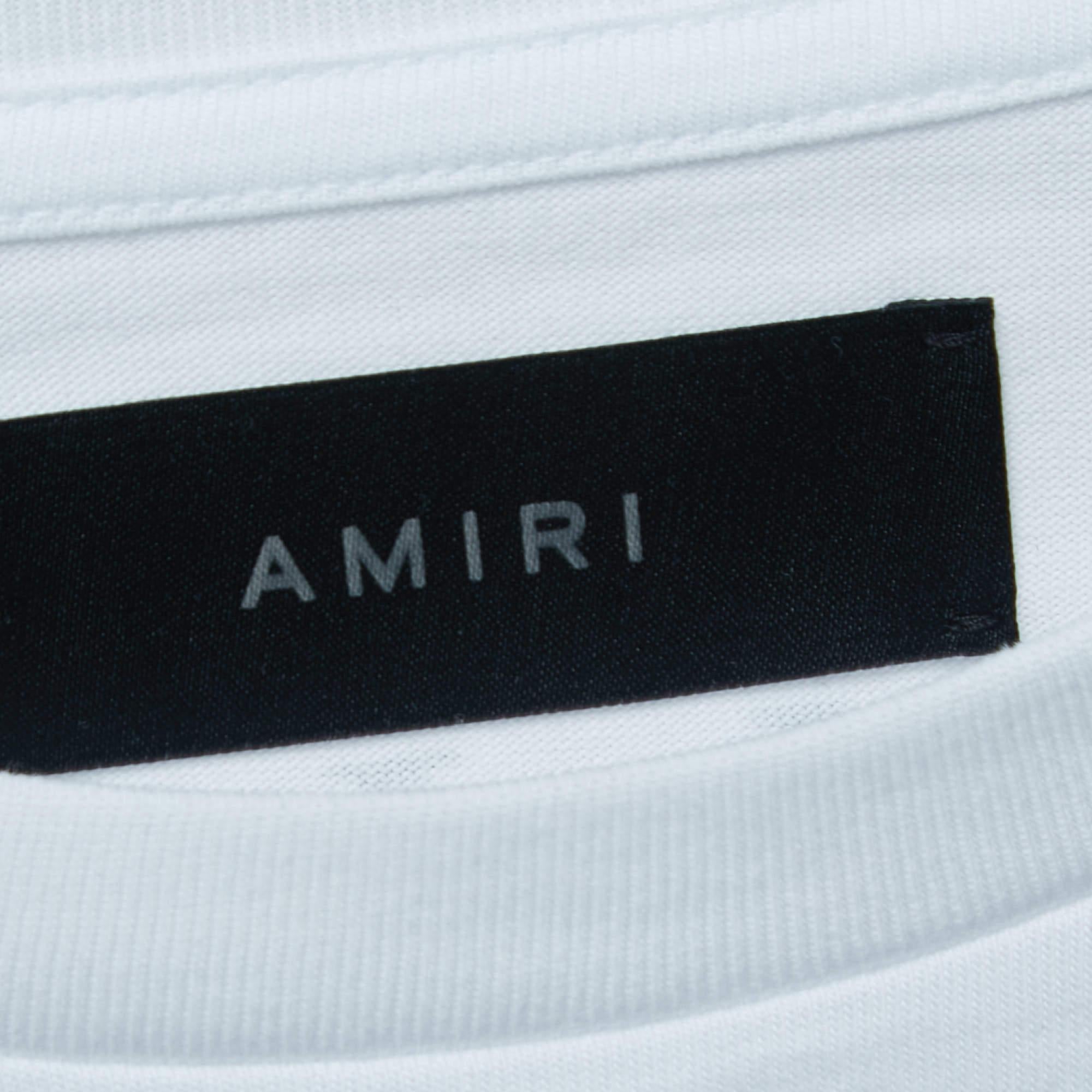 Amiri White Cotton Logo Print Pocket T-Shirt L en vente 1