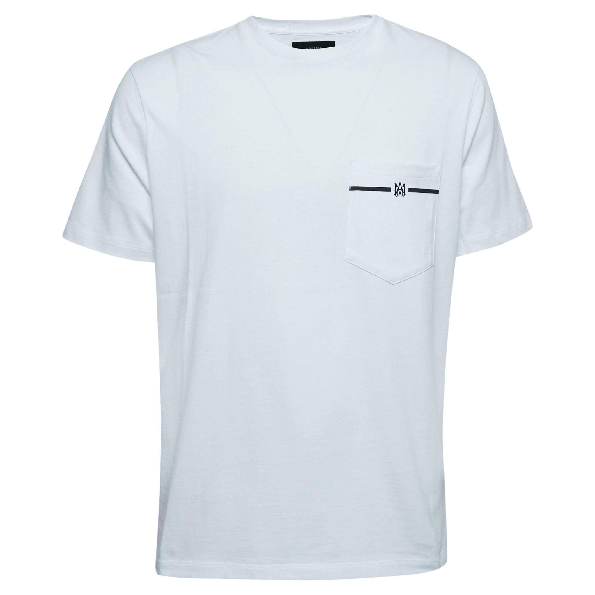 Amiri White Cotton Logo Print Pocket T-Shirt L en vente