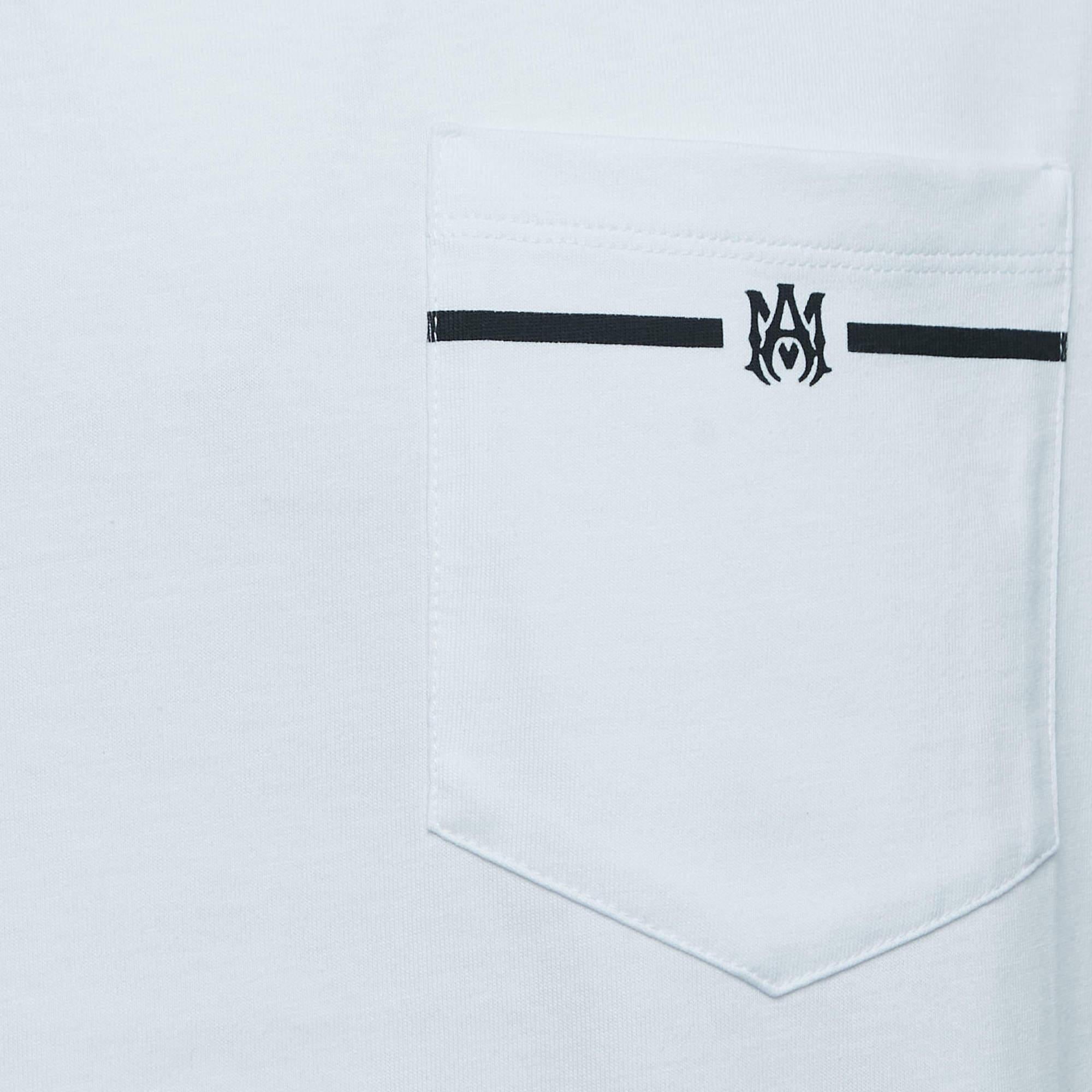 Amiri White Cotton Logo Print Pocket T-Shirt M. T. M. Excellent état - En vente à Dubai, Al Qouz 2