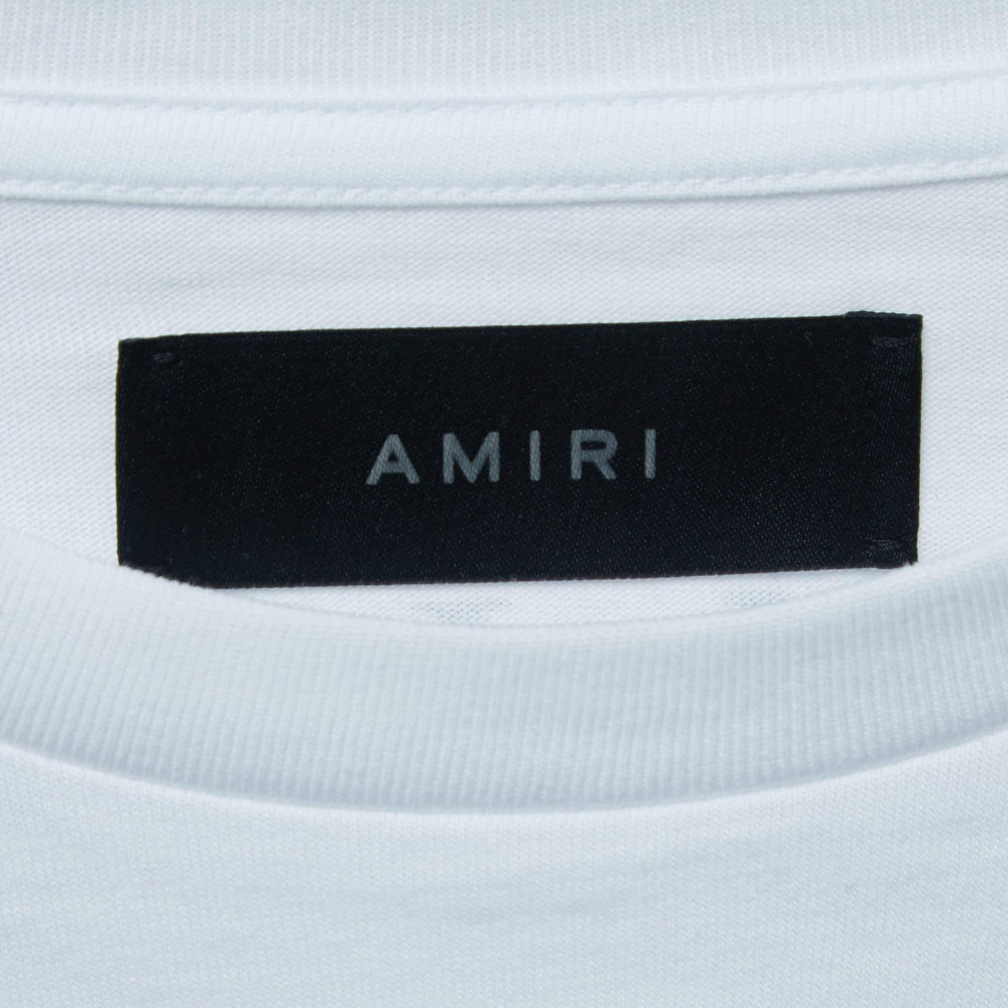 Amiri White Cotton Logo Print Pocket T-Shirt M. T. M. en vente 1