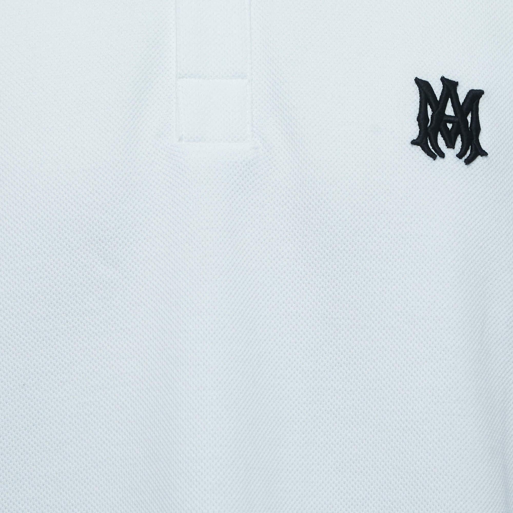 Amiri White Cotton Pique Logo Polo T-Shirt M In New Condition In Dubai, Al Qouz 2
