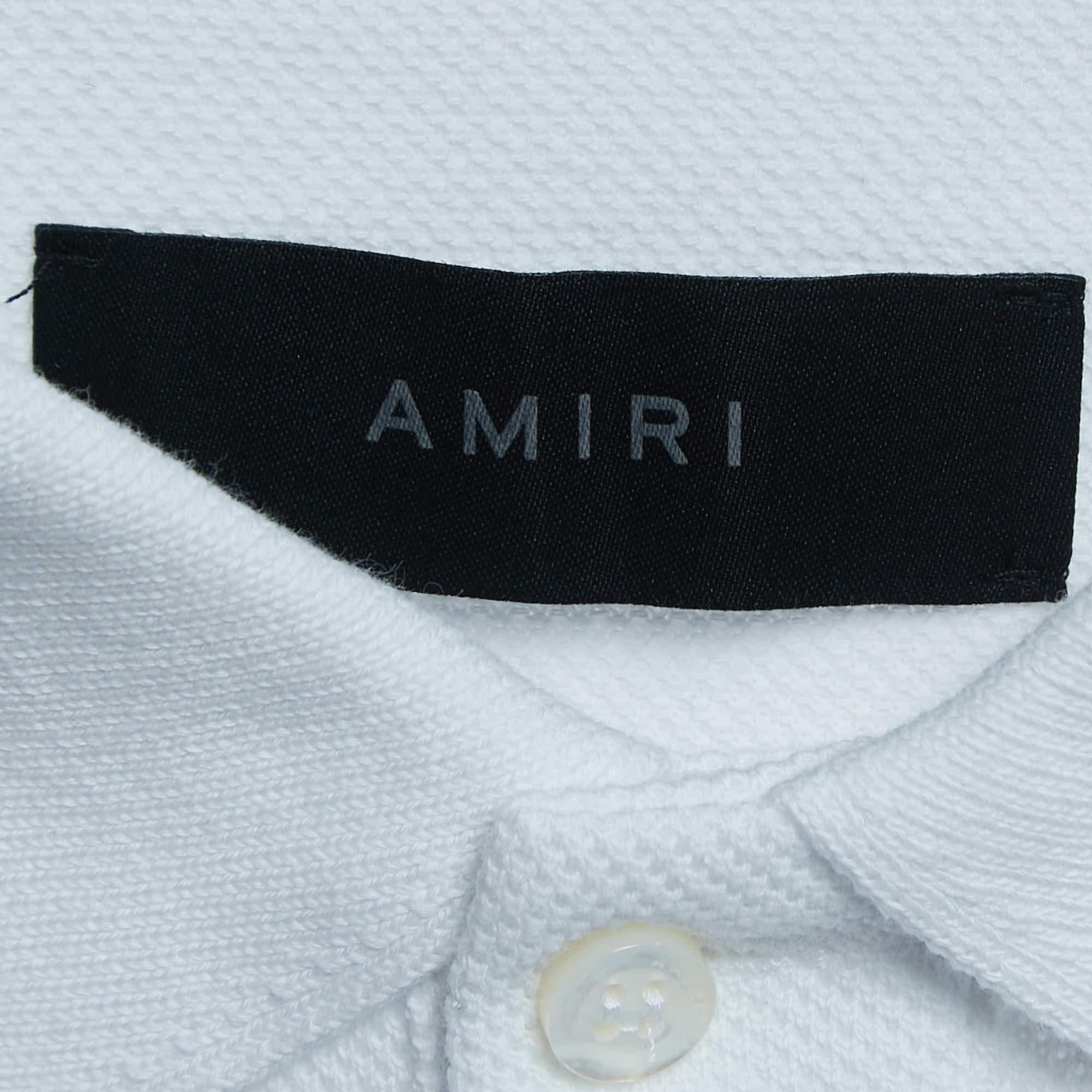 Men's Amiri White Cotton Pique Logo Polo T-Shirt M