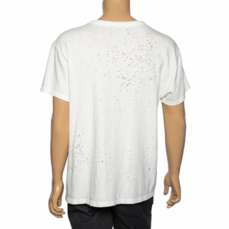 Amiri White Distressed Cotton Crew Neck T-Shirt M. M. Bon état - En vente à Dubai, Al Qouz 2