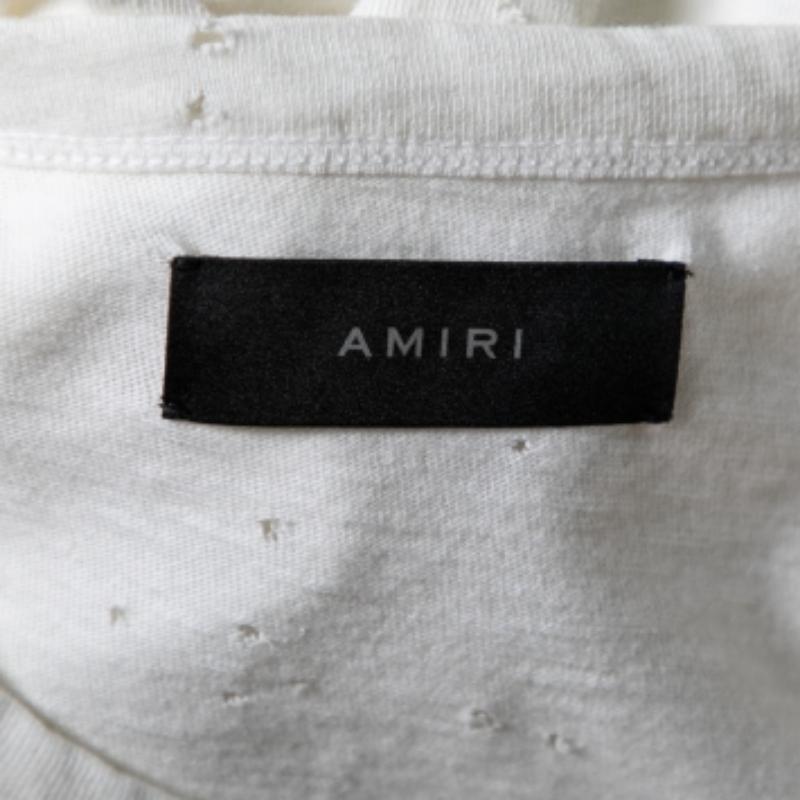 Amiri White Distressed Cotton Crew Neck T-Shirt M. M. en vente 2