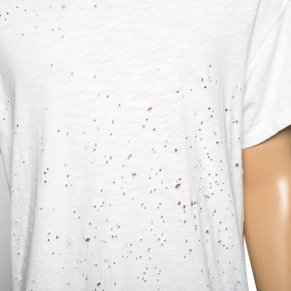 Amiri White Distressed Cotton Crew Neck T Shirt S In Good Condition For Sale In Dubai, Al Qouz 2