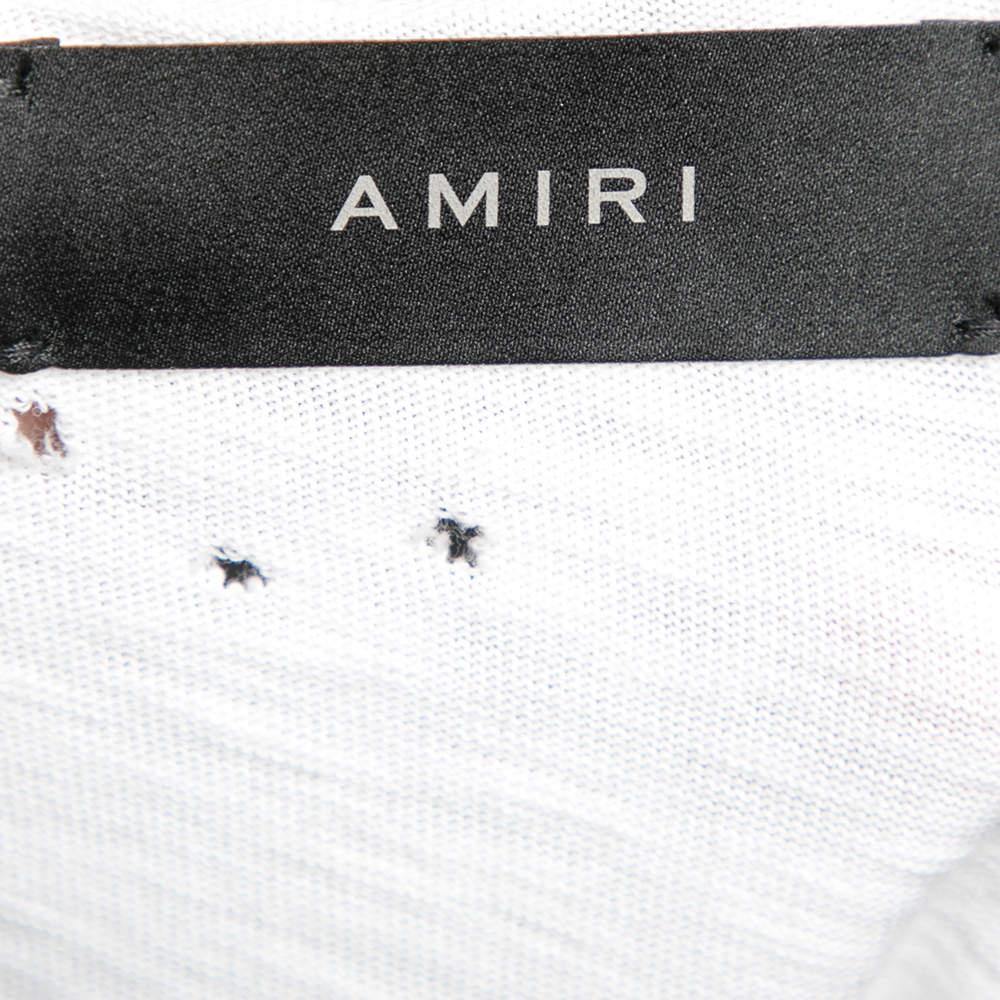 Amiri White Distressed Cotton Crew Neck T Shirt S For Sale 1