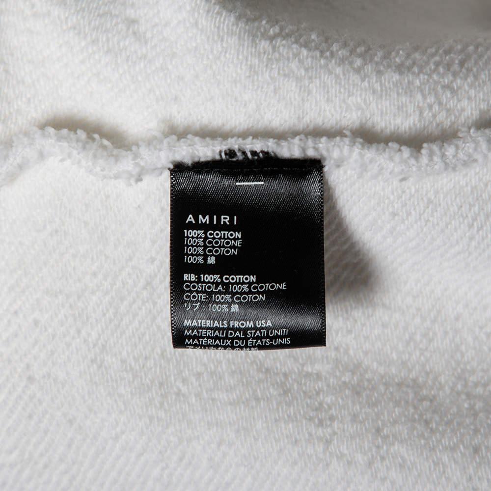 Amiri White Distressed Cotton à manches longues et capuche surdimensionnée S Pour femmes en vente