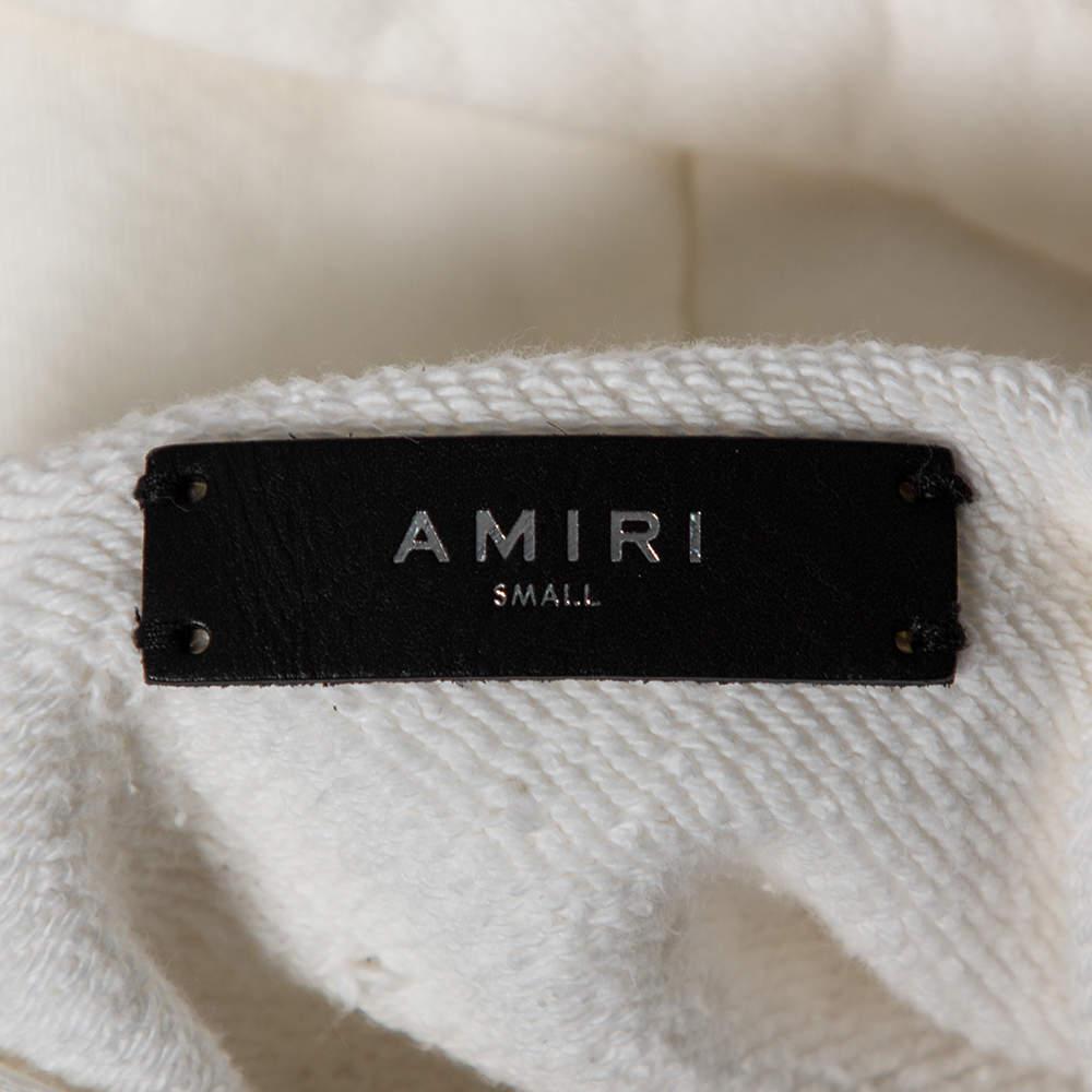 Amiri White Distressed Cotton à manches longues et capuche surdimensionnée S en vente 2