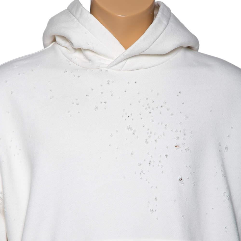 Amiri White Distressed Cotton Long Sleeve Oversized Hoodie S For Sale 3