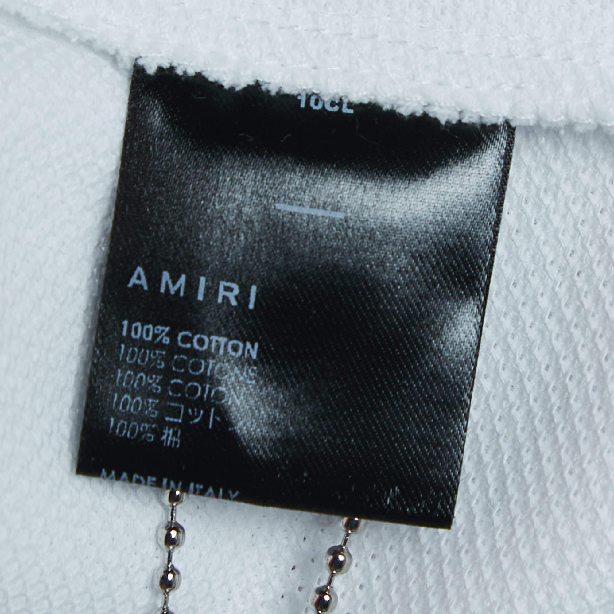 Women's Amiri WhiteCotton Pique Logo Polo T-Shirt XL For Sale