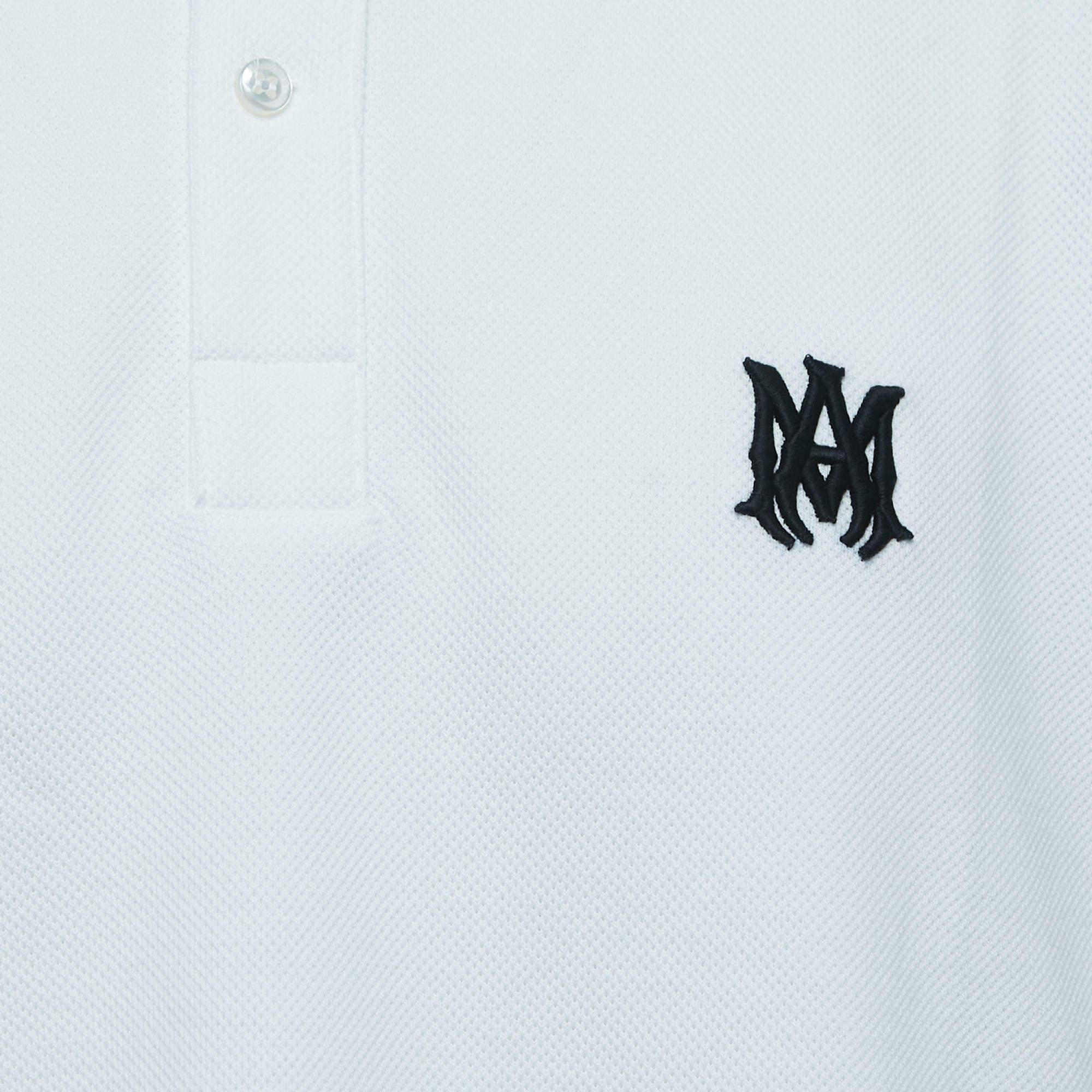 Amiri WhiteCotton Pique Logo Polo T-Shirt XL For Sale 1