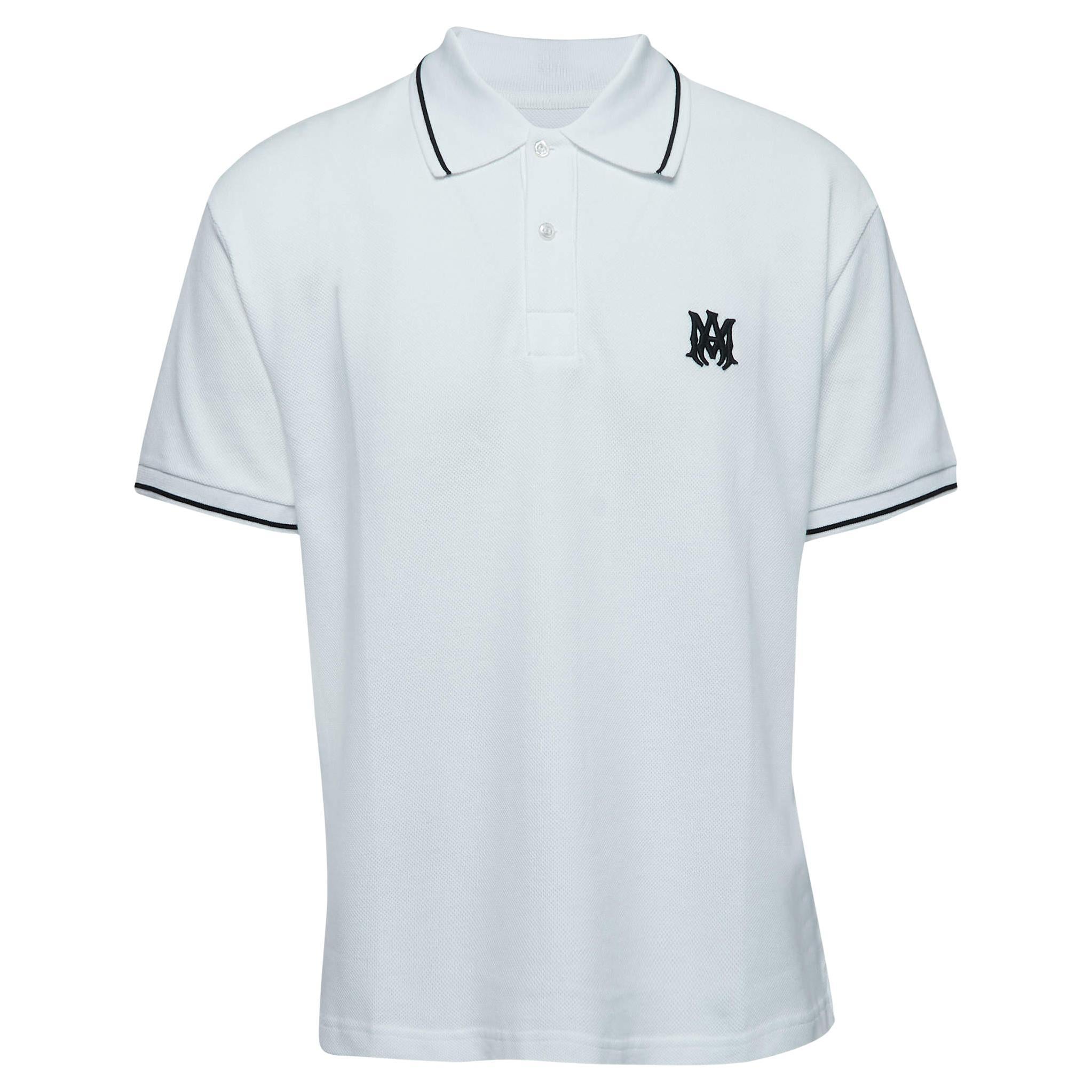 Amiri WhiteCotton Pique Logo Polo T-Shirt XL For Sale