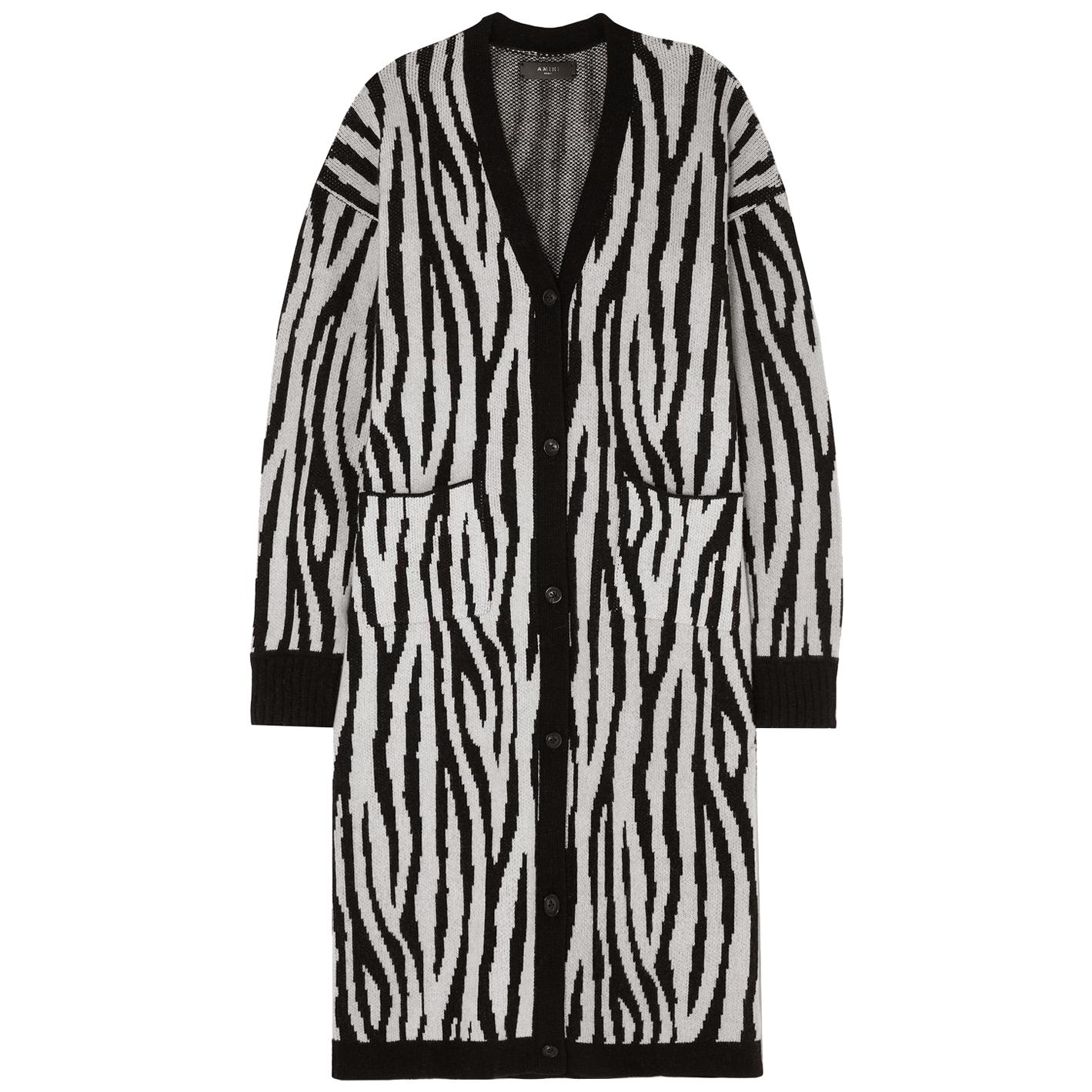 Amiri Zebra Print Cashmere & Wool Blend Cardigan