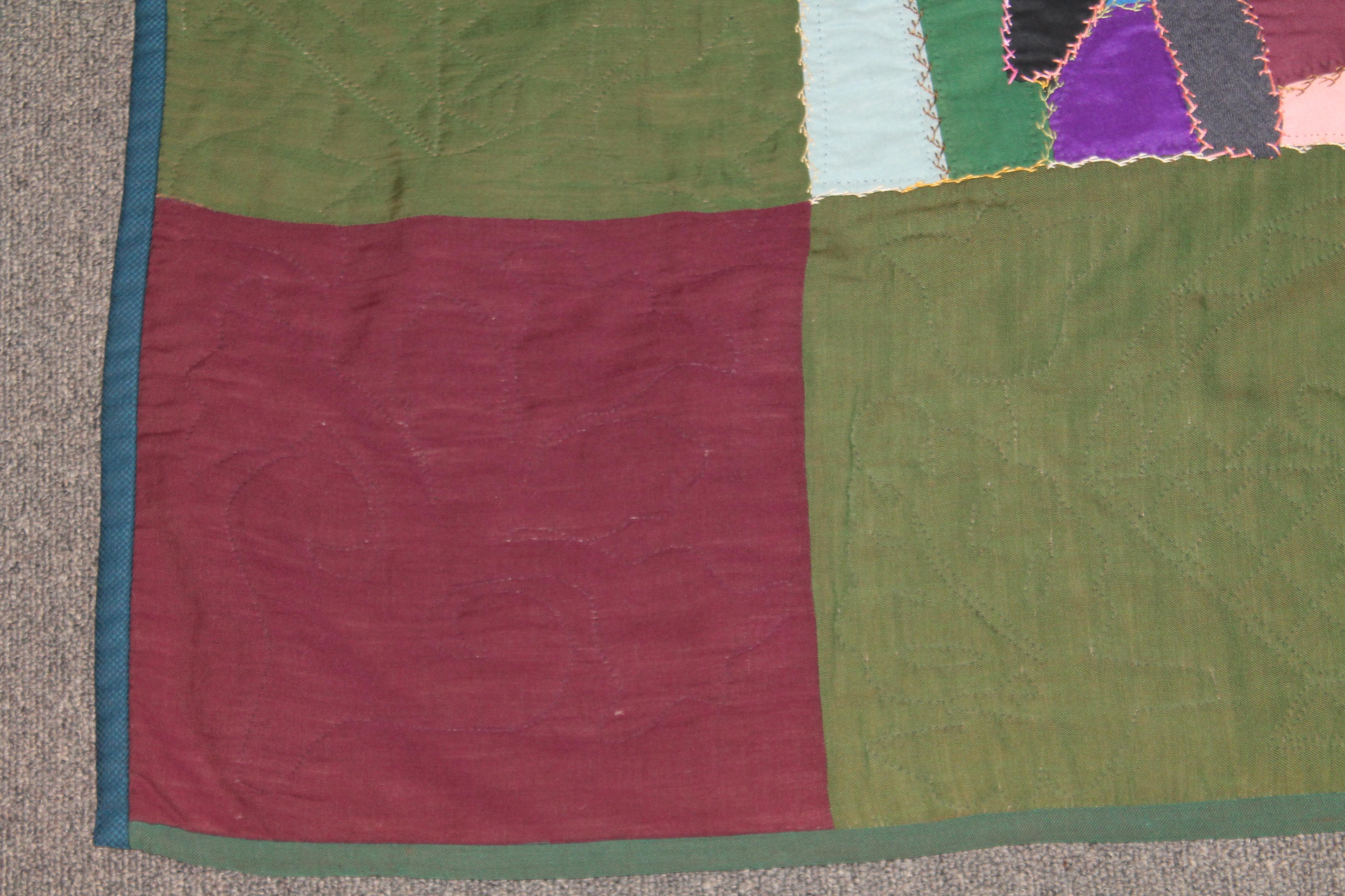 American Amish 1920s Wool Contained Crazy Quilt Lancaster Co.Pa. For Sale