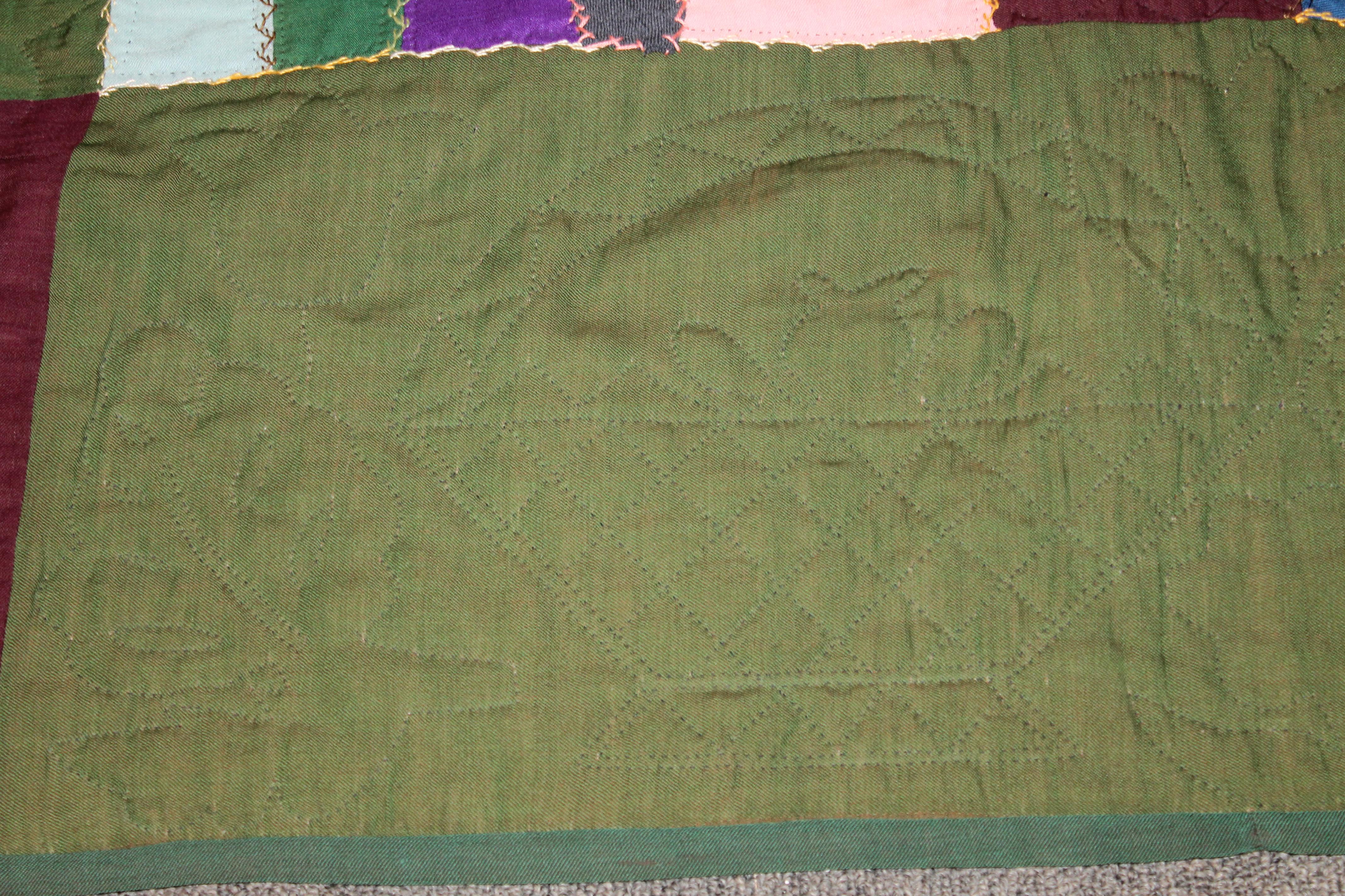 Hand-Crafted Amish 1920s Wool Contained Crazy Quilt Lancaster Co.Pa. For Sale