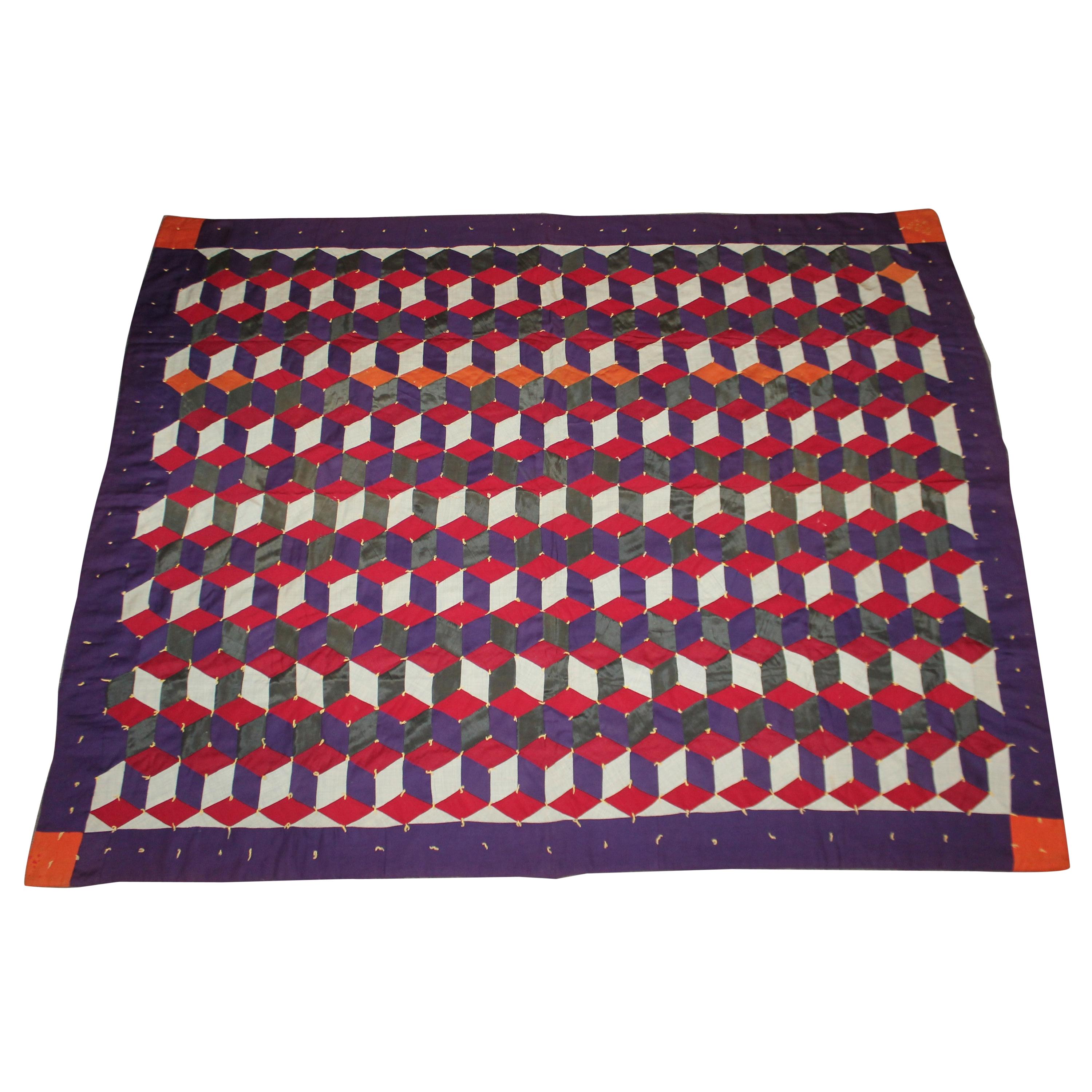 Antique Quilt Tumbling Blocks at 1stDibs