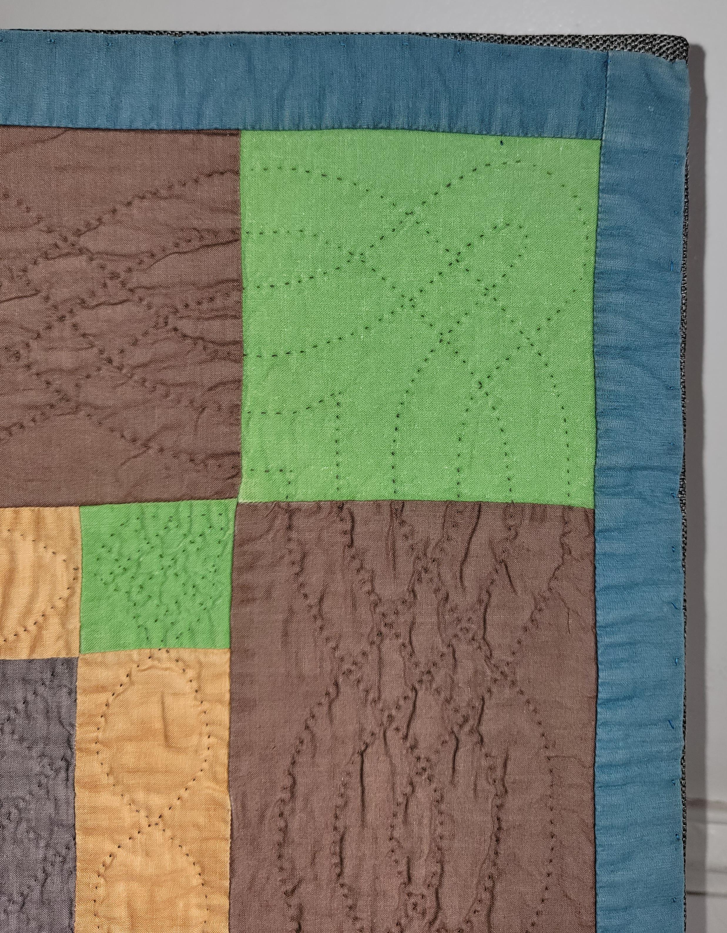 20th century Hand Sewn Amish bars crib quilt from Lancaster County, Pennsylvania in cotton and finely quilted. This cool most unusual colors Amish crib quilt is in great condition. This crib quilt has a modern or very simple look. Can hang