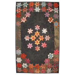 Antique Amish Berlin Work Mounted Hooked Rug