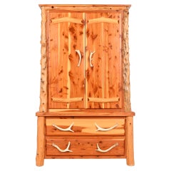 Amish Made Handcrafted Rustic Lodge Cedar and Faux Antler Armoire Dresser