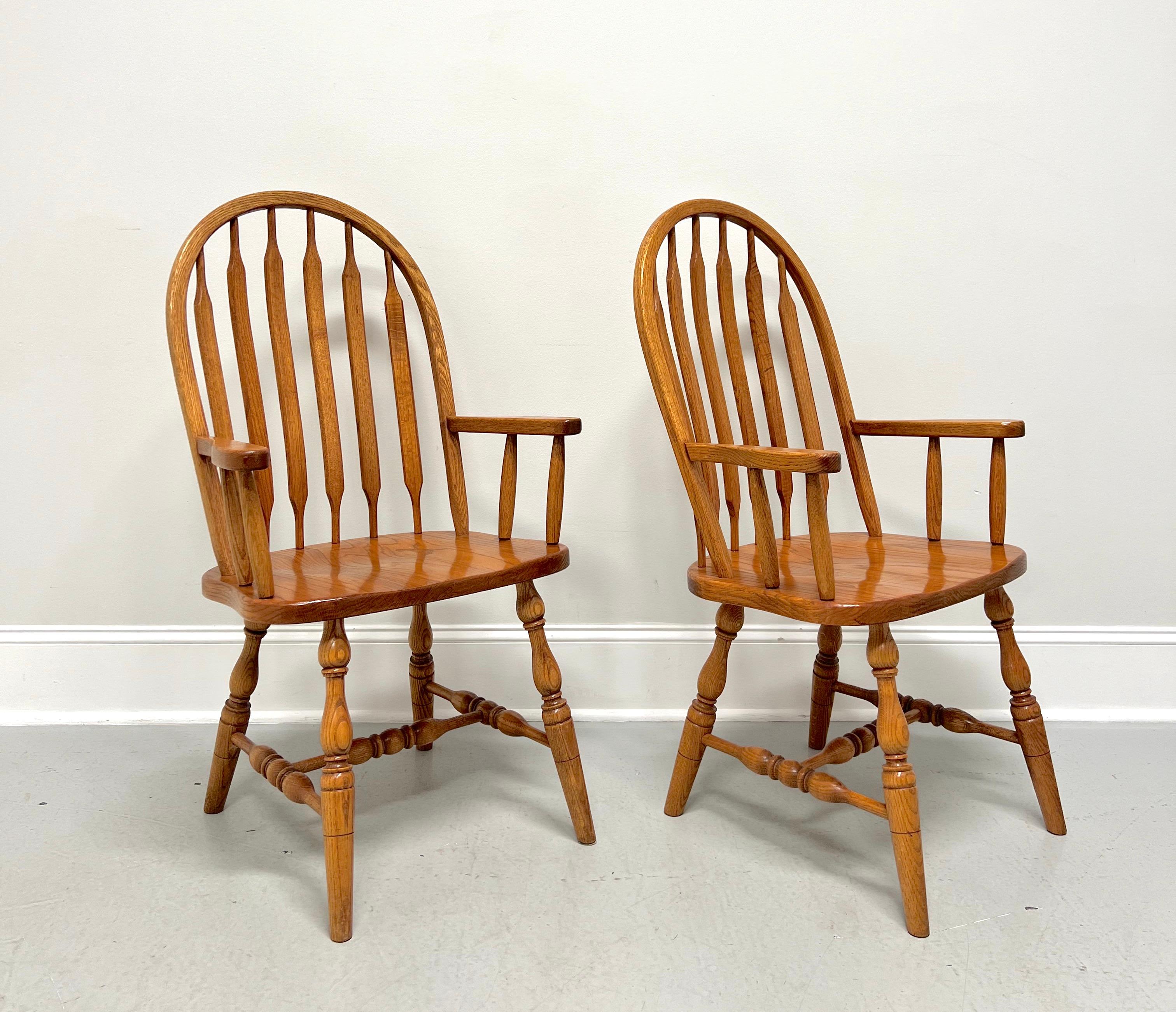 American Colonial Amish Made Rockford Style Oak Windsor Dining Armchairs - Pair For Sale