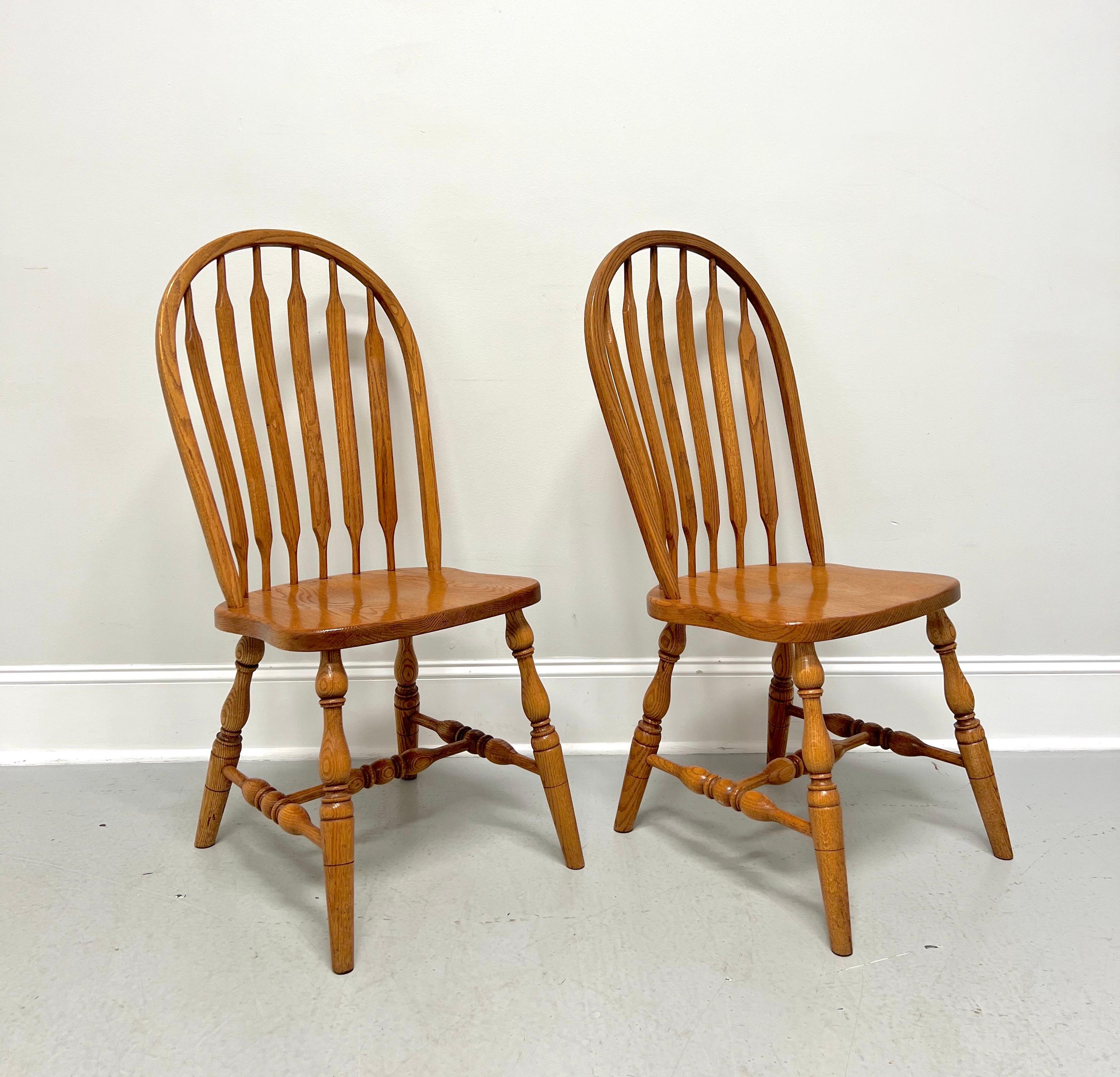 American Colonial Amish Made Rockford Style Oak Windsor Dining Side Chairs - Pair For Sale