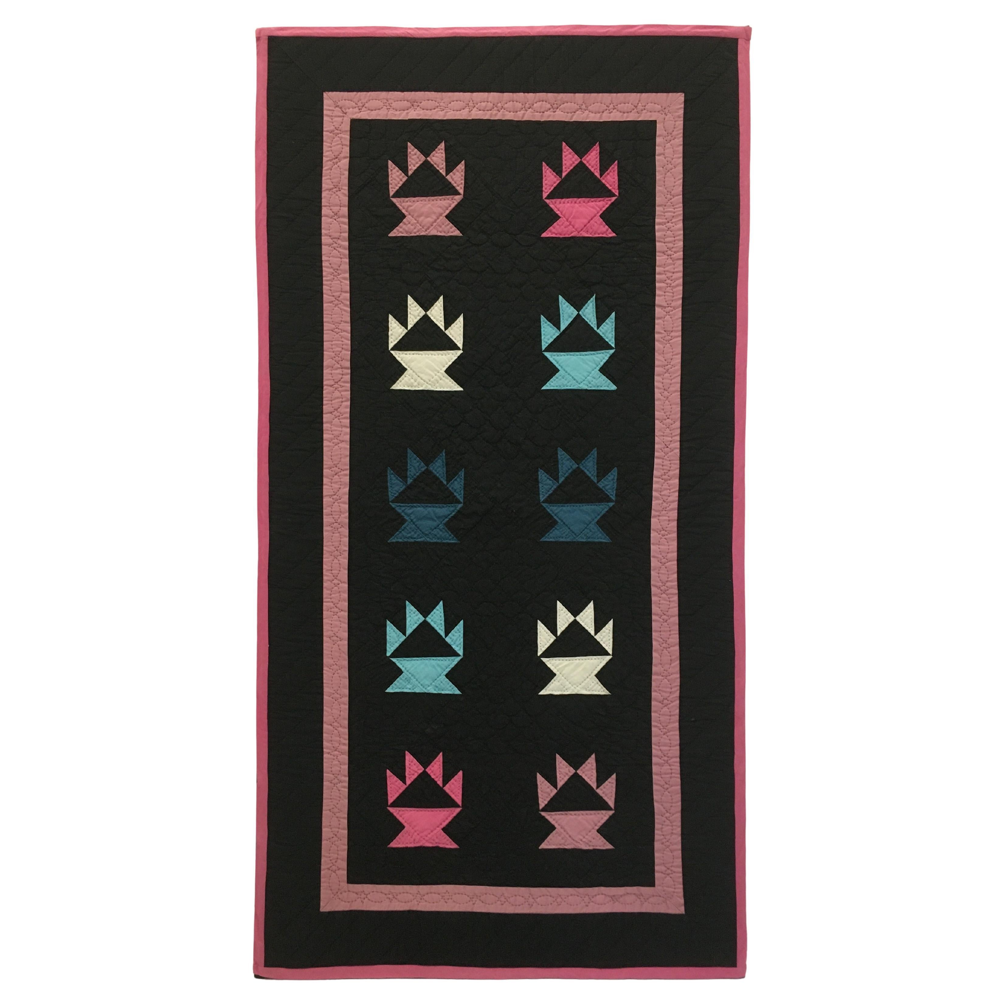 Amish Mounted Basket of Chips Cradle Quilt For Sale