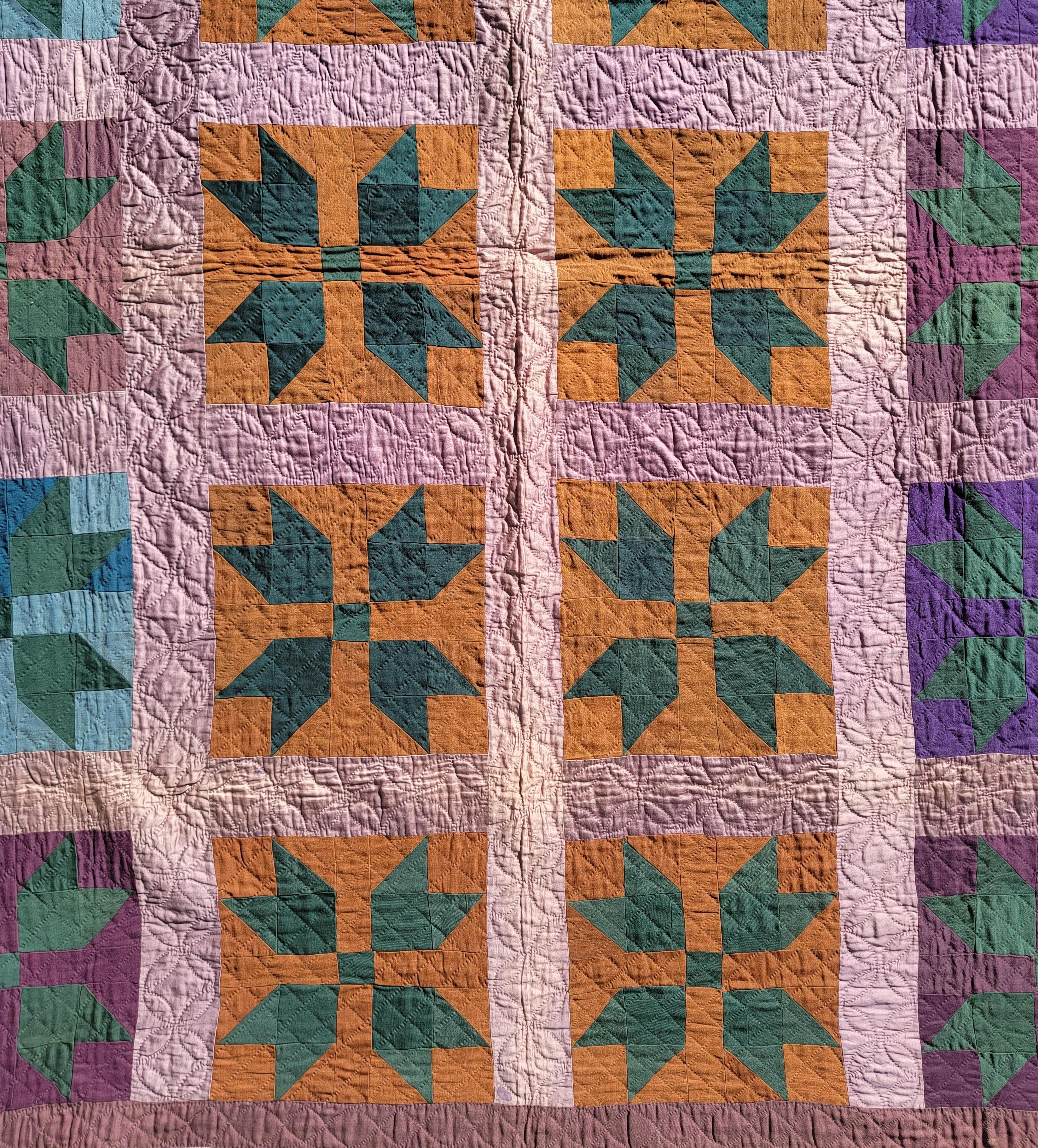 Adirondack Amish Quilt Dated 1911 from Indiana-Bear Paw Pattern For Sale