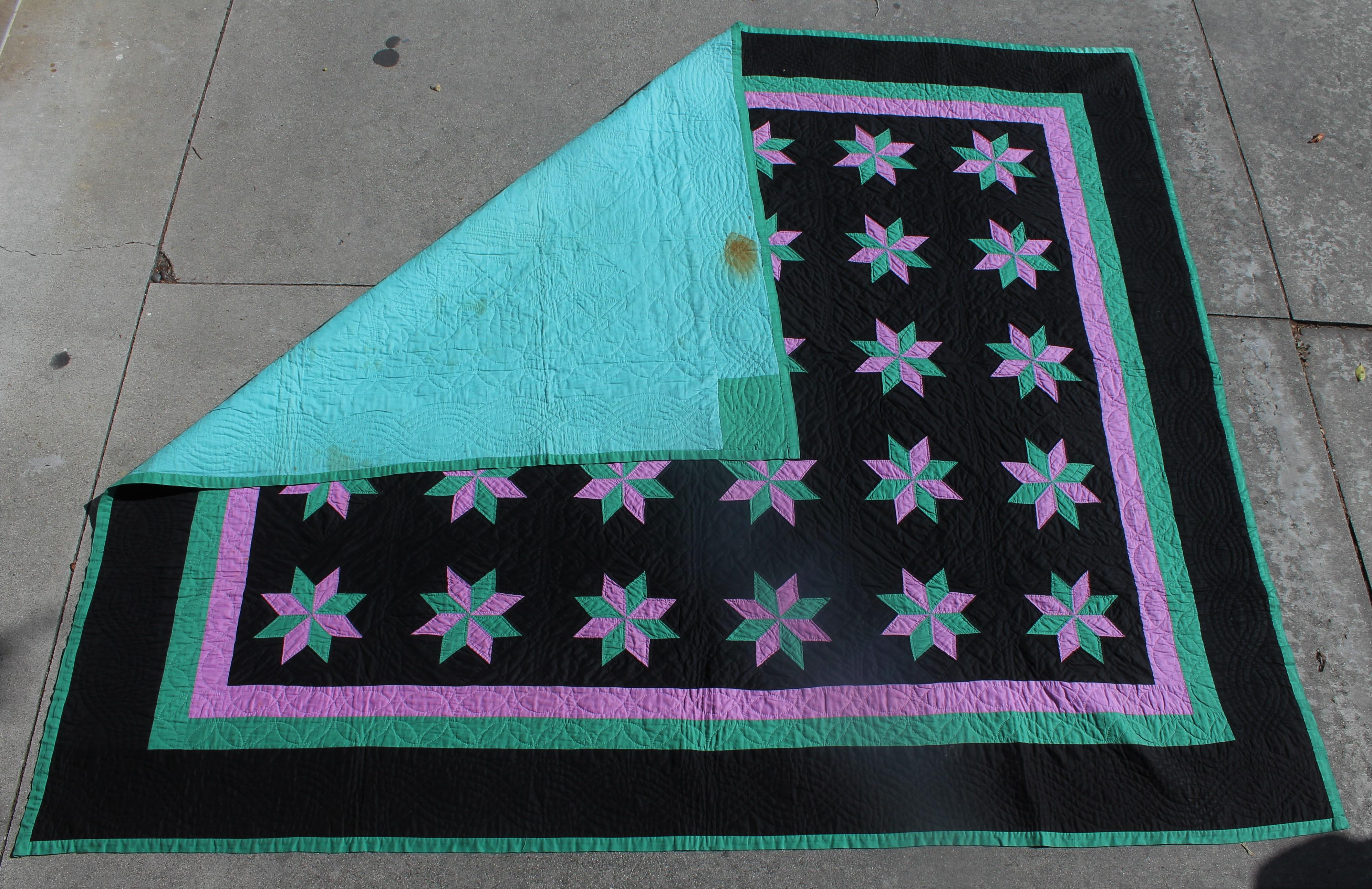 American Amish Quilt Holmes County Ohio, Eight Point Stars For Sale