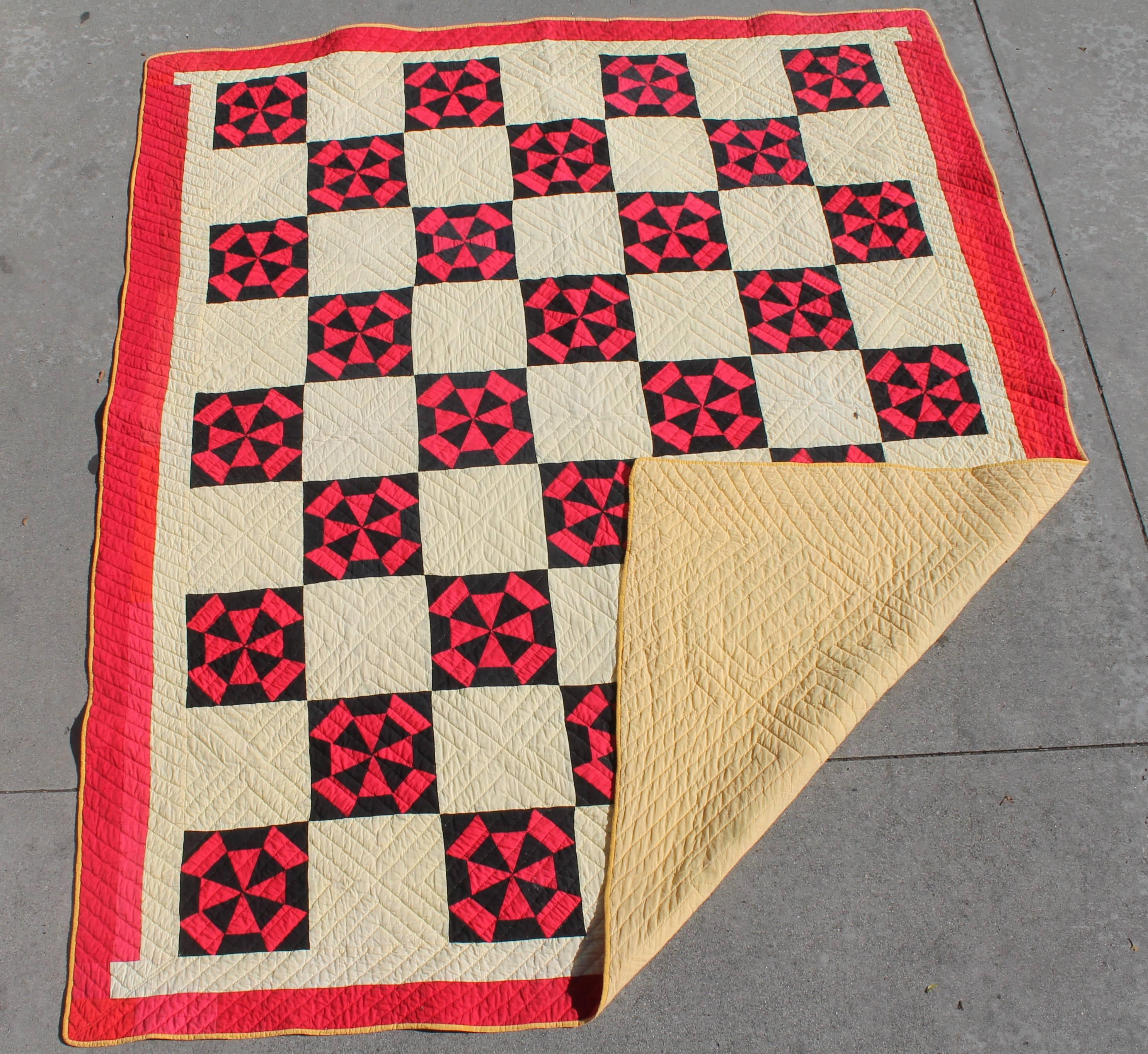 Hand-Crafted Amish Quilt in Pinwheel Pattern