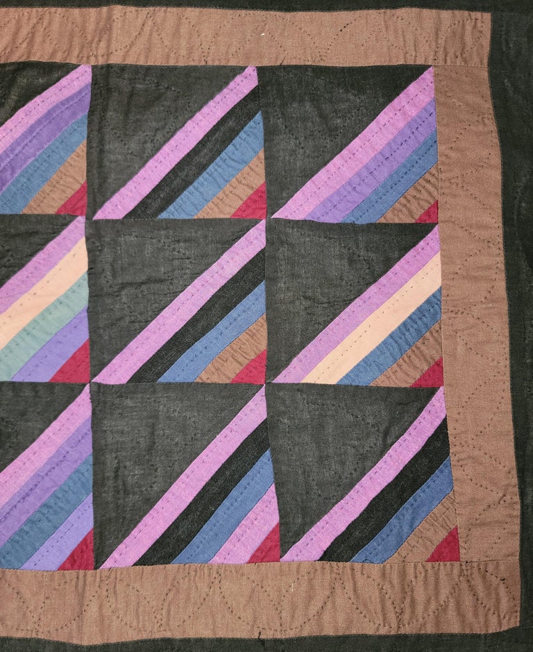 Hand-Crafted Amish Roman Stripes Crib Quilt from Ohio For Sale
