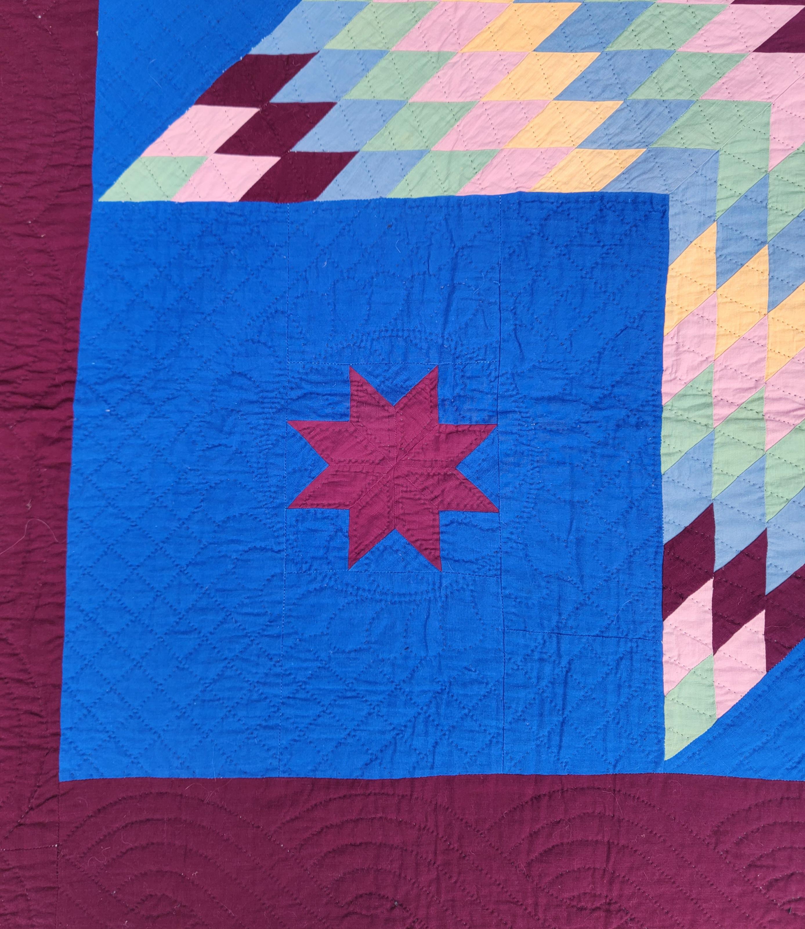 Amish Star Antique Quilt From Pennsylvania In Good Condition In Los Angeles, CA