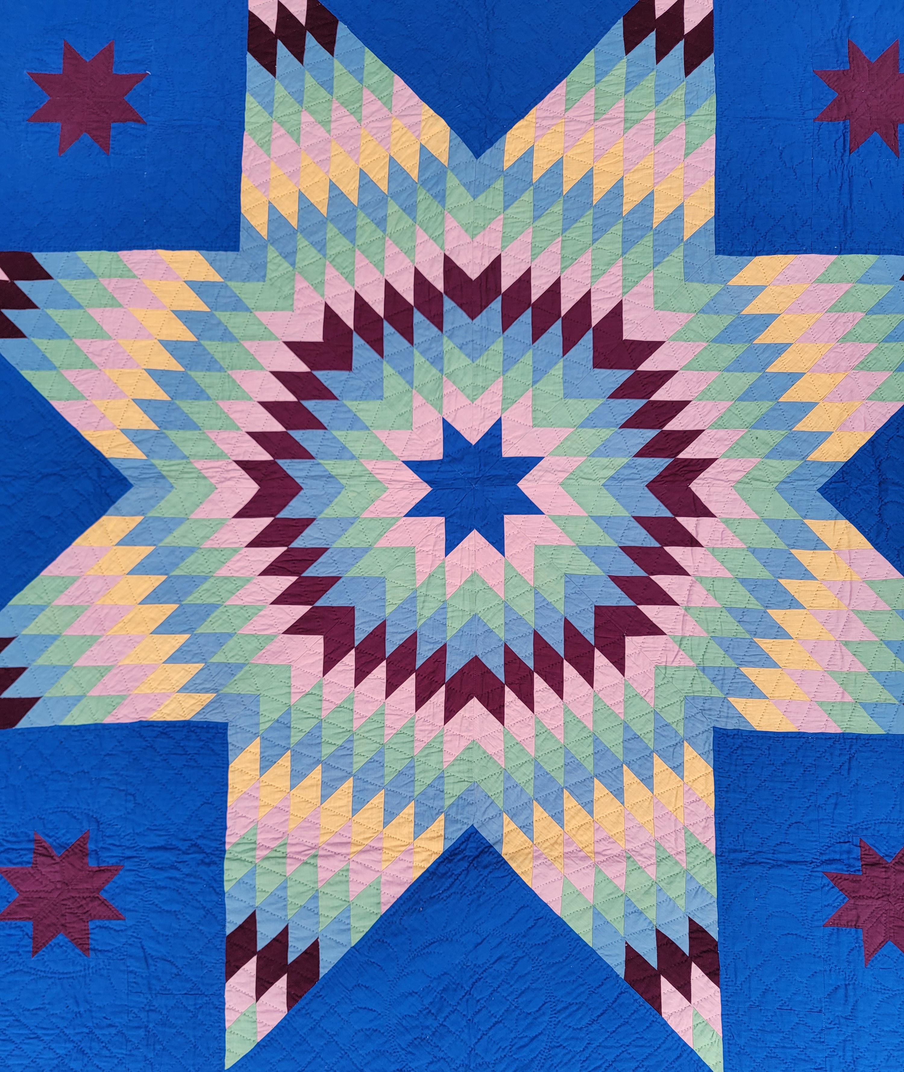 Wool Amish Star Antique Quilt From Pennsylvania