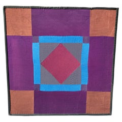 Vintage Amish Wool Diamond In Square Crib Quilt Mounted