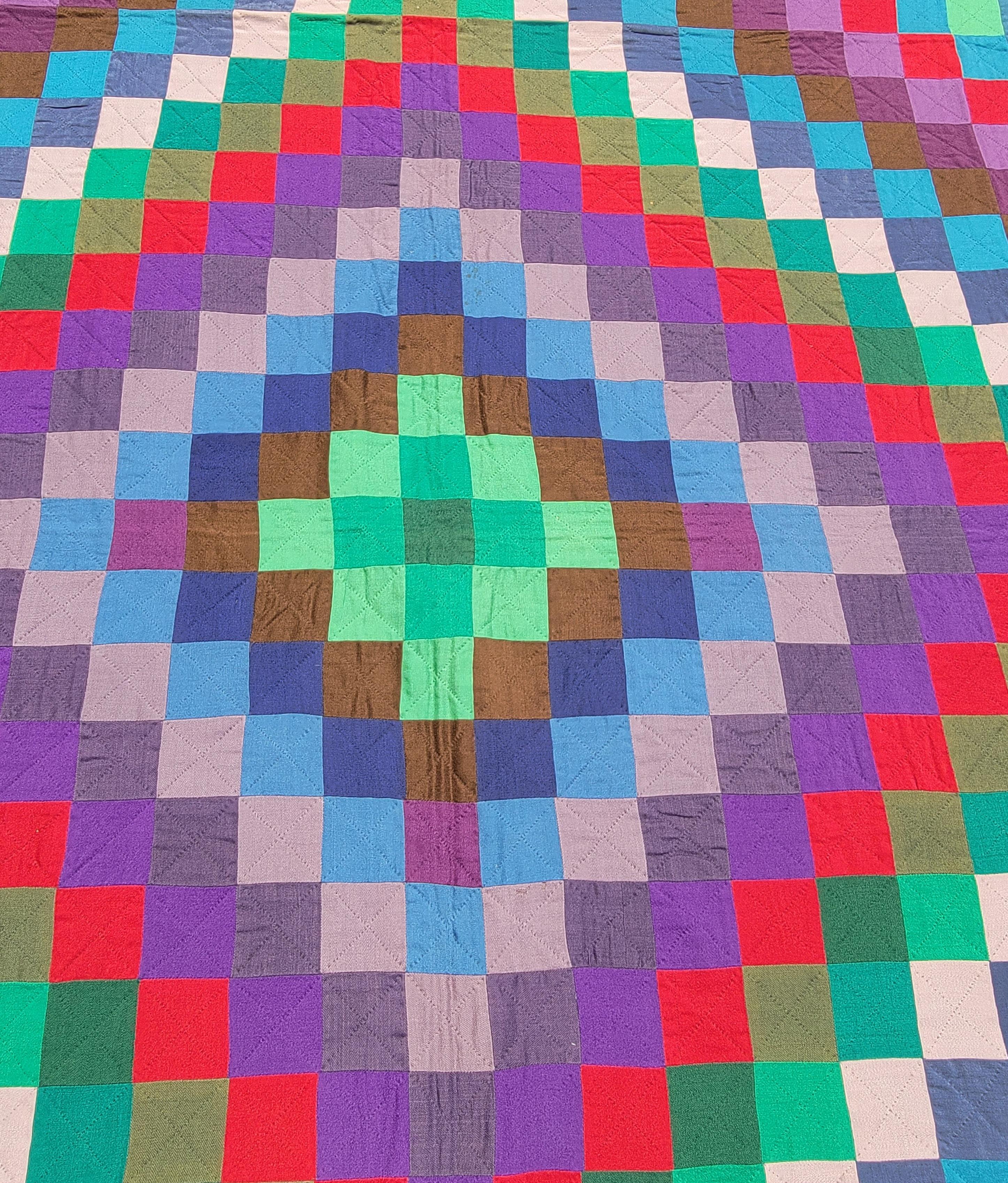Folk Art Amish Wool Trip  Around the World Quilt For Sale