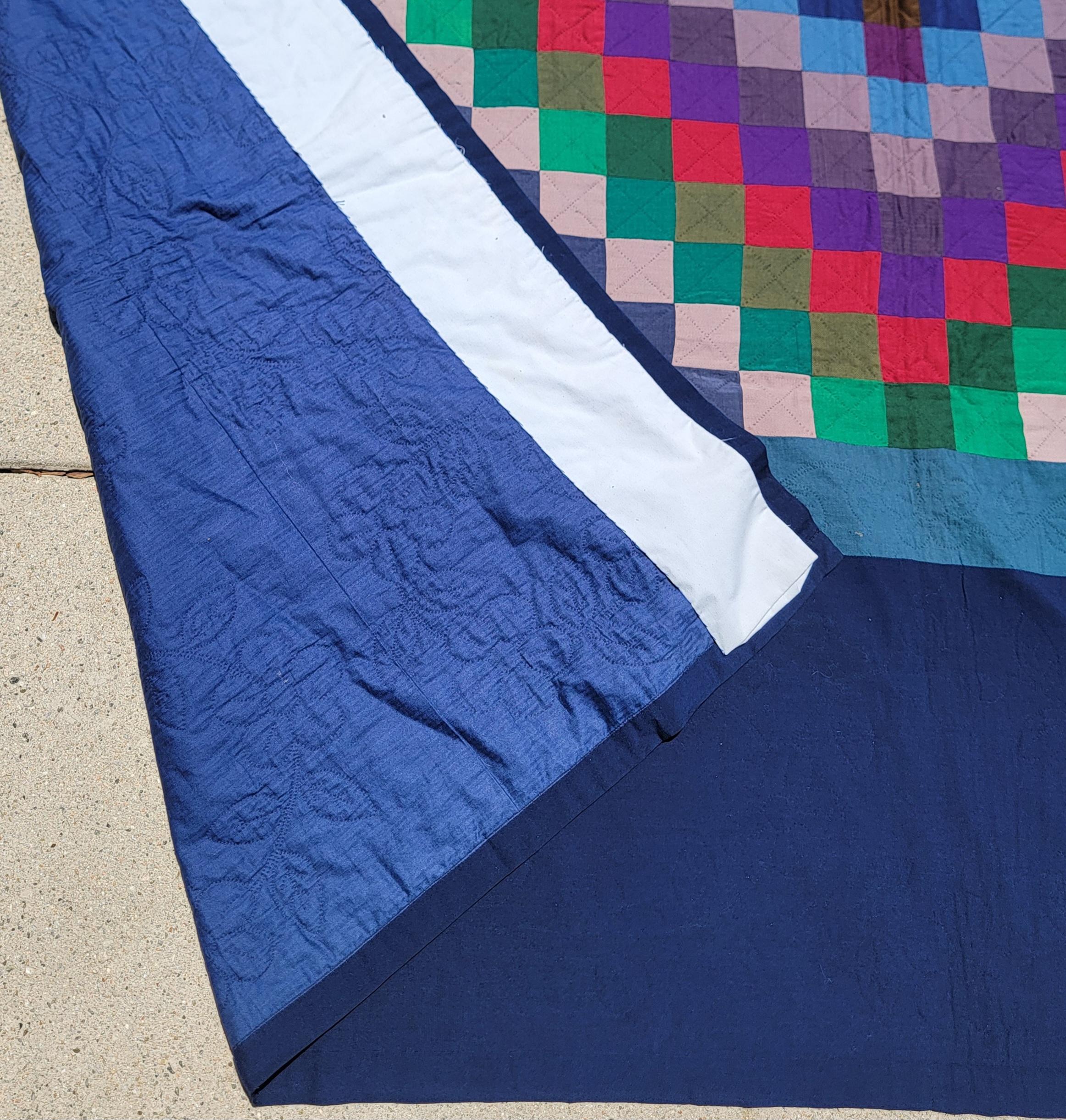 Hand-Crafted Amish Wool Trip  Around the World Quilt For Sale