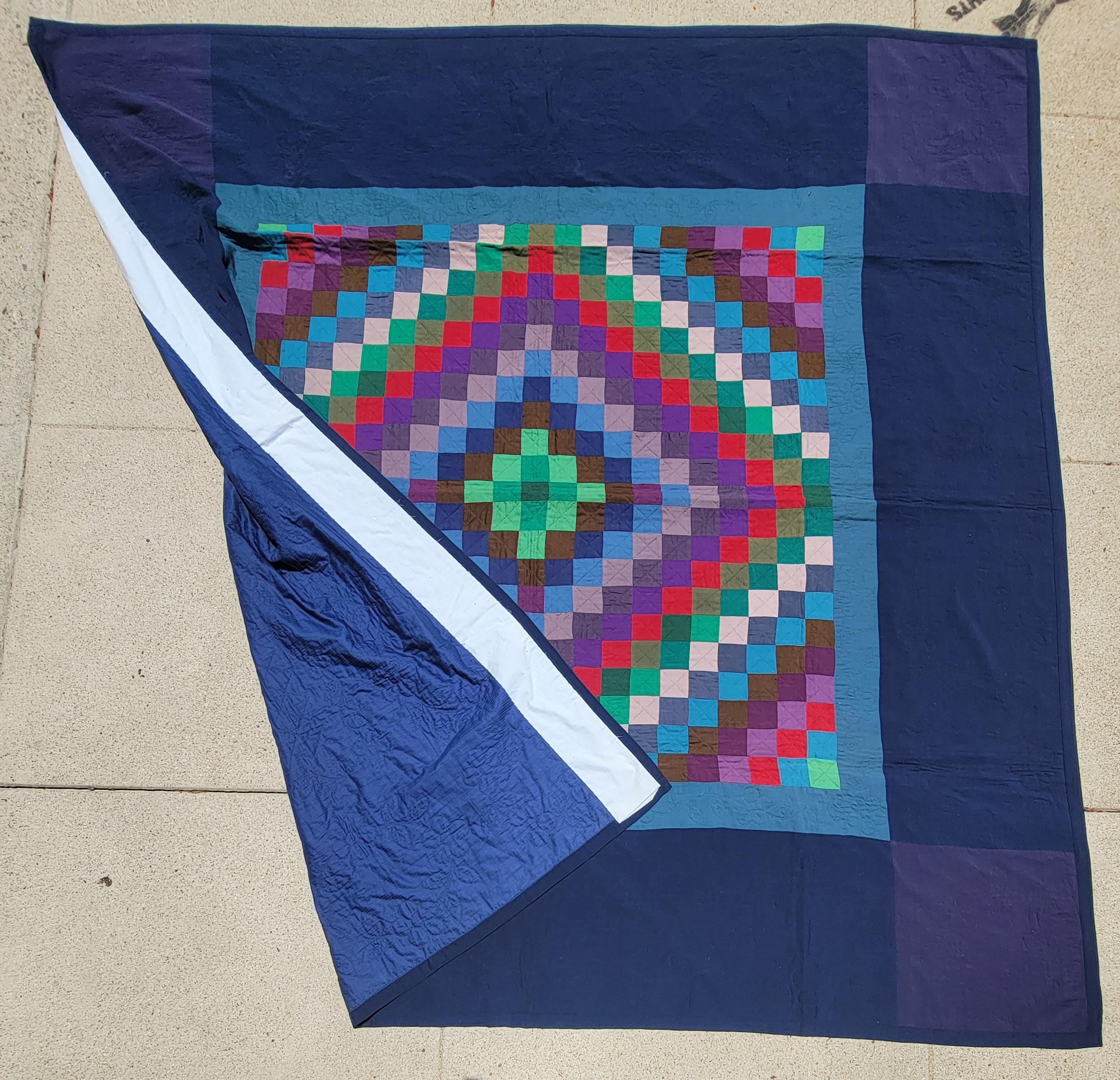 Amish Wool Trip  Around the World Quilt In Good Condition For Sale In Los Angeles, CA